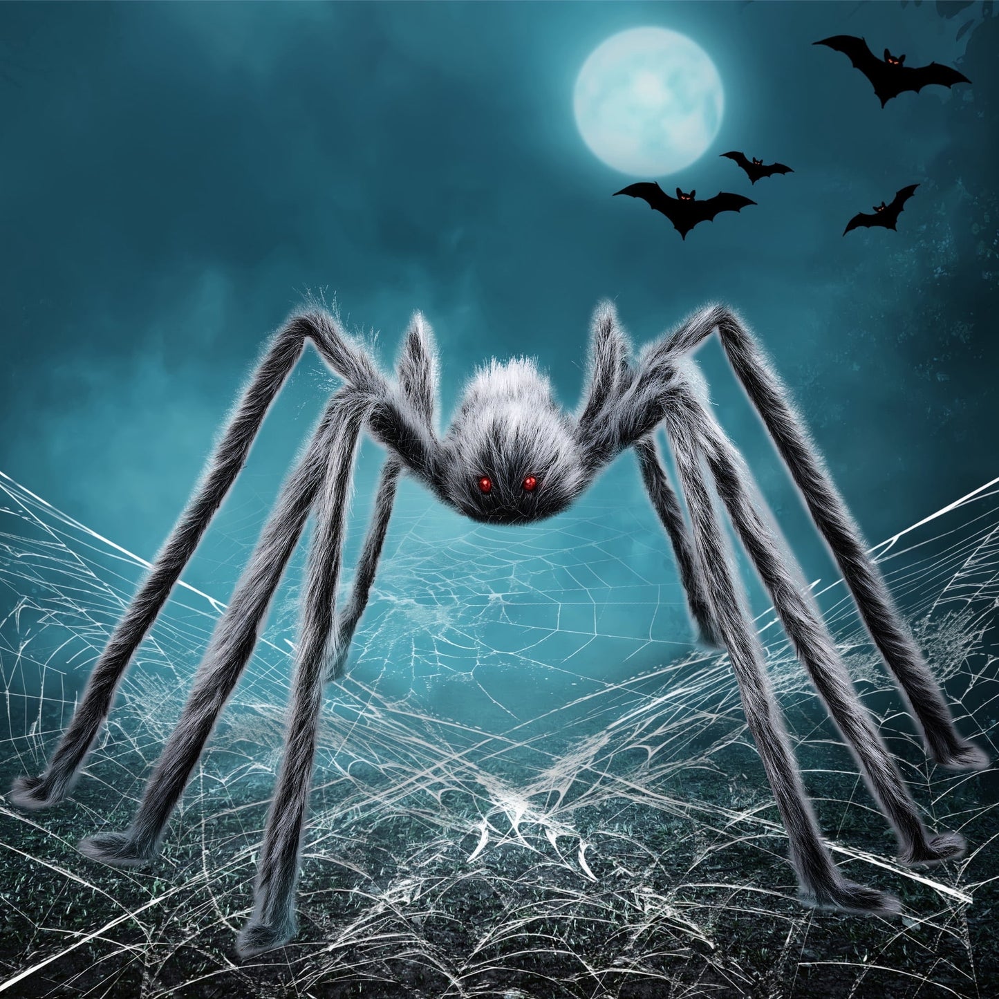 Joyfy 5 ft Giant Spider Halloween Decorations Outdoor,Poseable Scary Spider Lifelike Hairy Prop for Yard,Haunted House,Tree or Porch Party Decorations,Gray