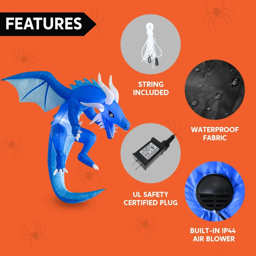 JOYIN 5 FT Halloween Inflatable Ice Dragon,Blue Hanging Flying Dragon Inflatable Halloween Blow Up Yard Decorations Outside Decorations