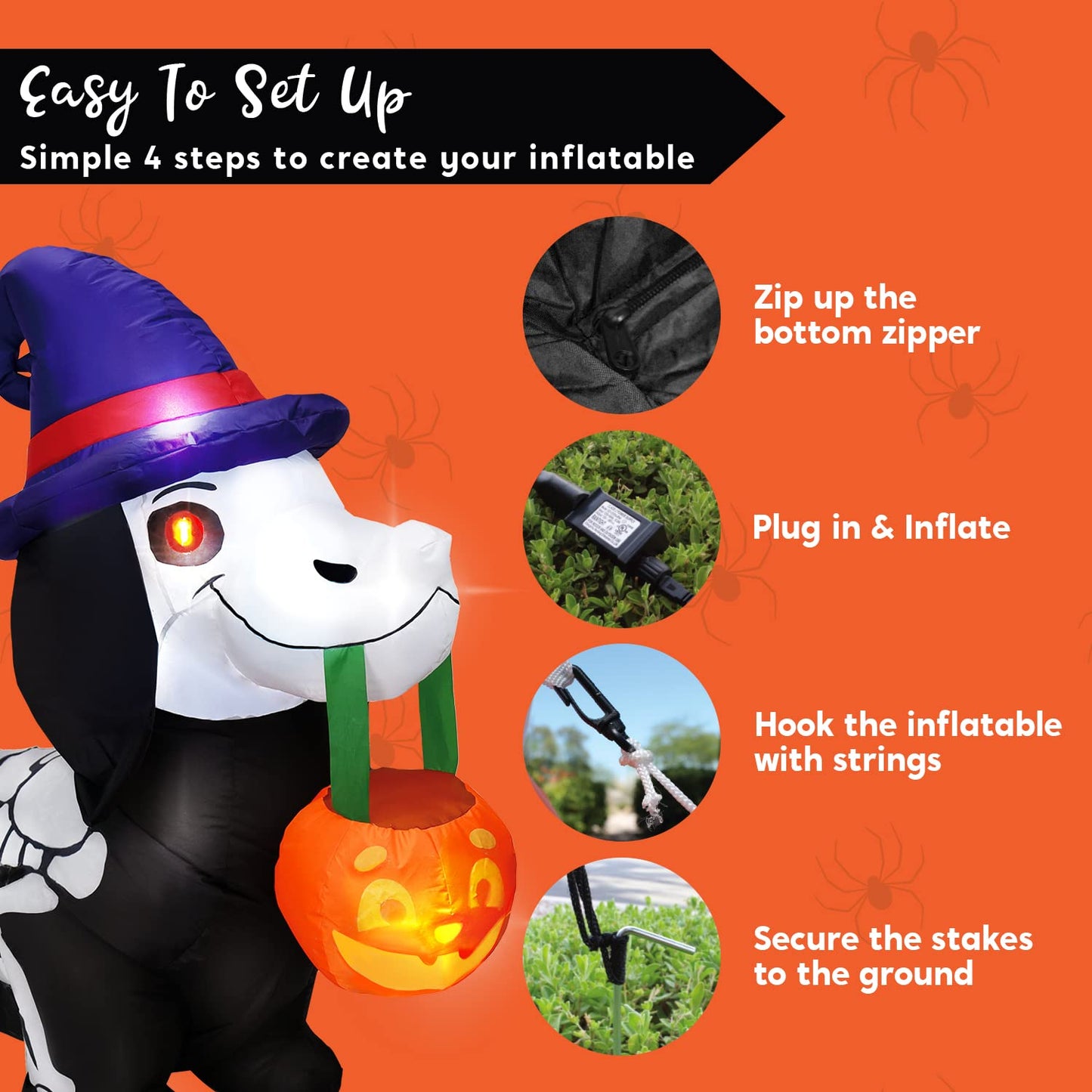 Syncfun 5 FT Halloween Inflatables Light up Pumpkin Skeleton Wiener Dog Long Halloween Inflatables Outdoor Decorations,Blow up Halloween Yard Decorations
