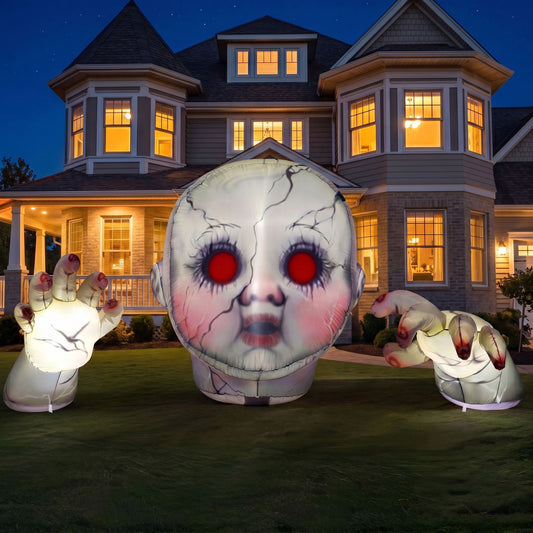 Joyfy 10.3 FT Long Halloween Inflatables Light Up Zombie Baby Ground Breaker Halloween Inflatables Outdoor Decorations,Scary Doll Blow up Halloween Yard Decorations