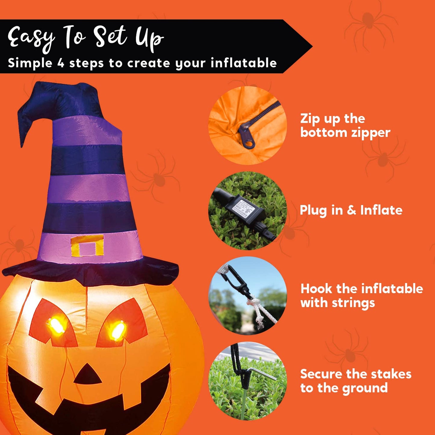 Syncfun 5 FT Halloween Inflatable Pumpkin with Witch Hat and Build-in LEDs,Blow up Halloween Decorations,Fall Inflatables Outdoor Decorations