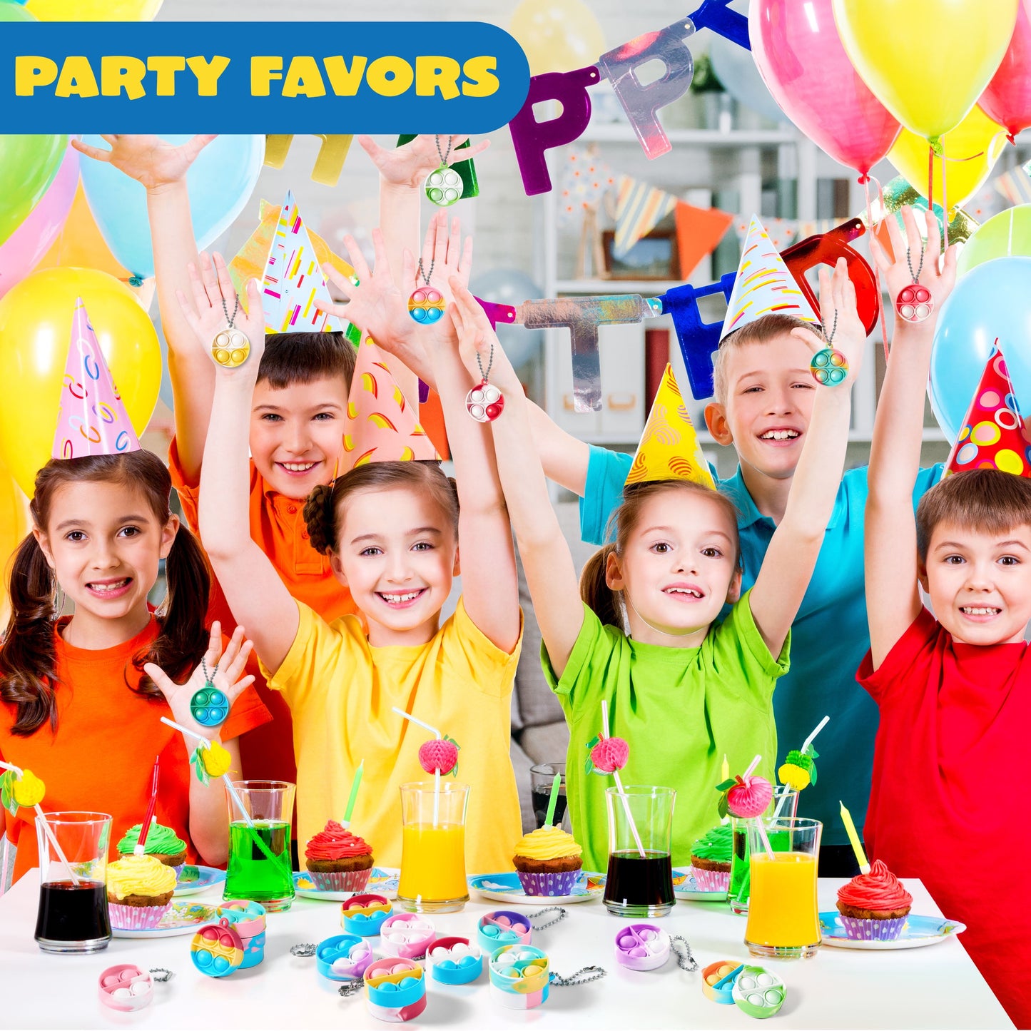 Round Pop Fidget Keychain Party Favors for Kids 30 Pack Mini Fidget Toys Bulk, Goodie Bag Stuffers Fidgets for Classroom Prizes Sensory Toy Packs