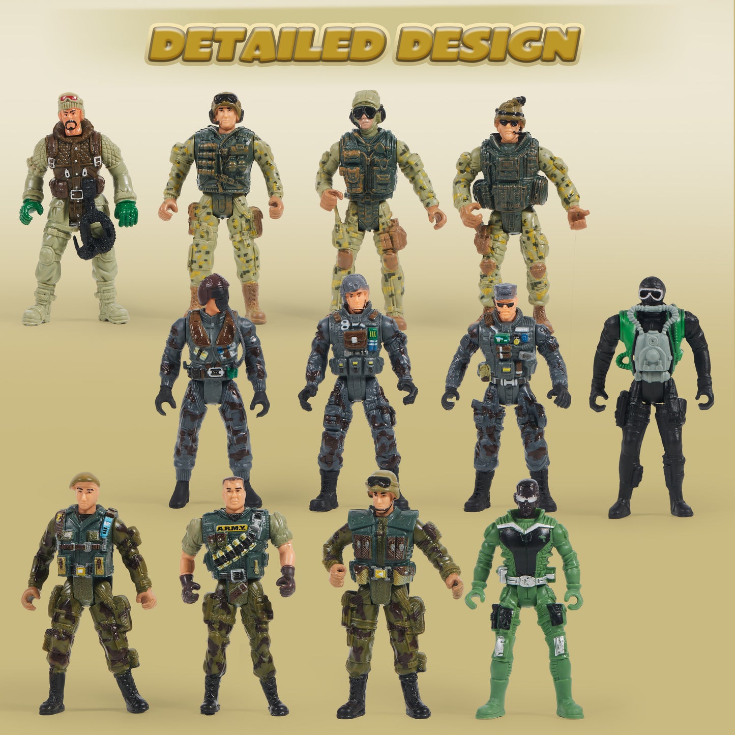 SYNCFUN 16 Pcs Army Men Action Figures for Boys, Military Toy with 12 Realistic Army Ranger and Weapon Gear Accessories