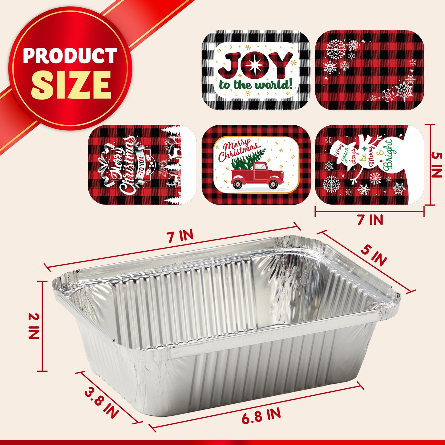SYNCFUN 24 Pcs Christmas Foil Containers with Lid, Aluminum Foil Pans with Lids, 7"x5"x2" Disposable Foil Pans with Covers, Food Containers Great for Baking, Cooking, Heating, Storing, Prepping Food