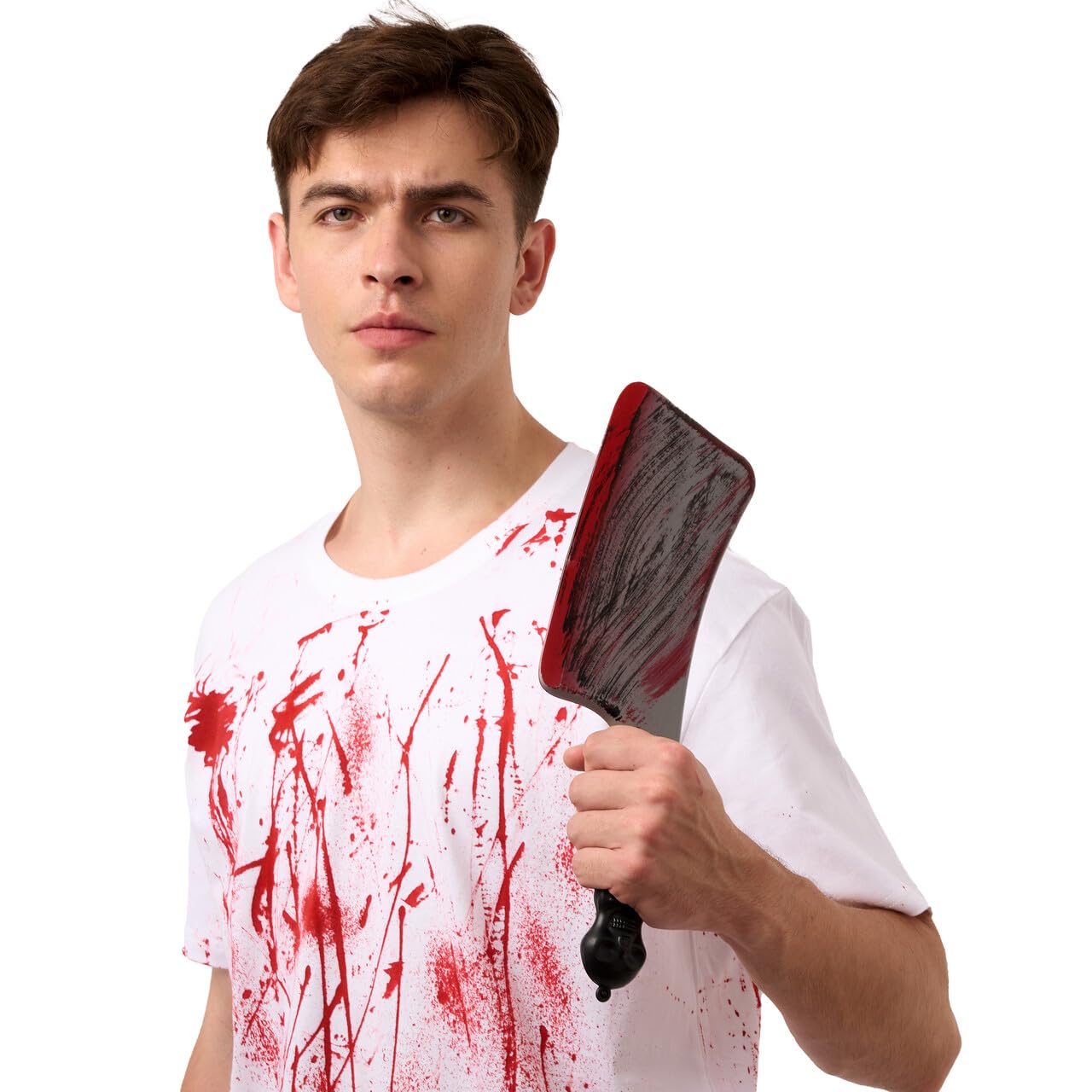 SYNCFUN 14.2 Inch Halloween Fake Cleaver With Fake Blood Prop,Large Plastic Halloween Prop Knife Toy for Costume Accessories Horror Costumes,Scary Accessories for Kids & Adults