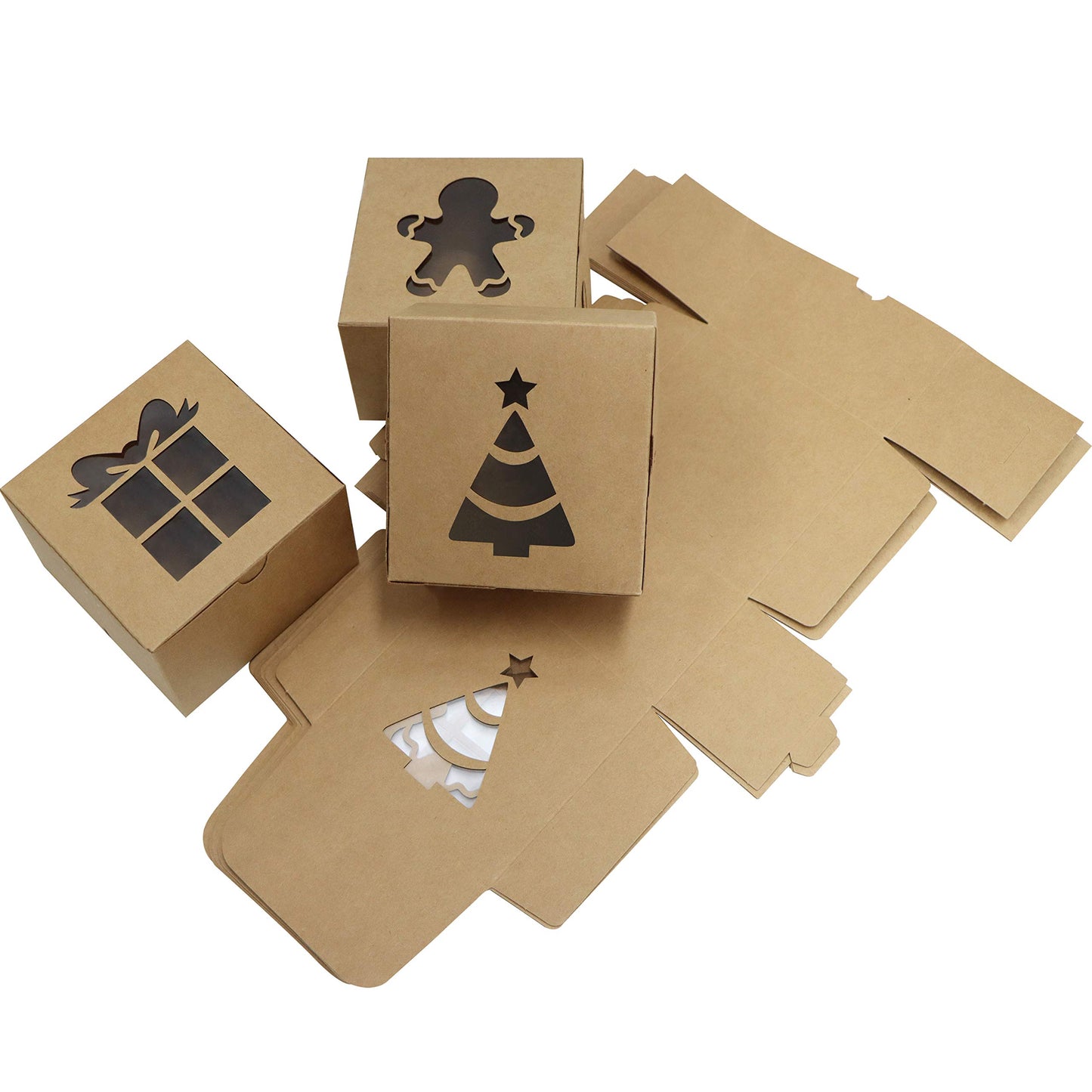 Joyfy 24 Pcs Brown Bakery Boxes with Window, 4"x 4"x 2.5" Small Kraft Cookie Boxes for Christmas Cupcakes, Cookies, Brownies, Donuts, Truffles Gift-Giving