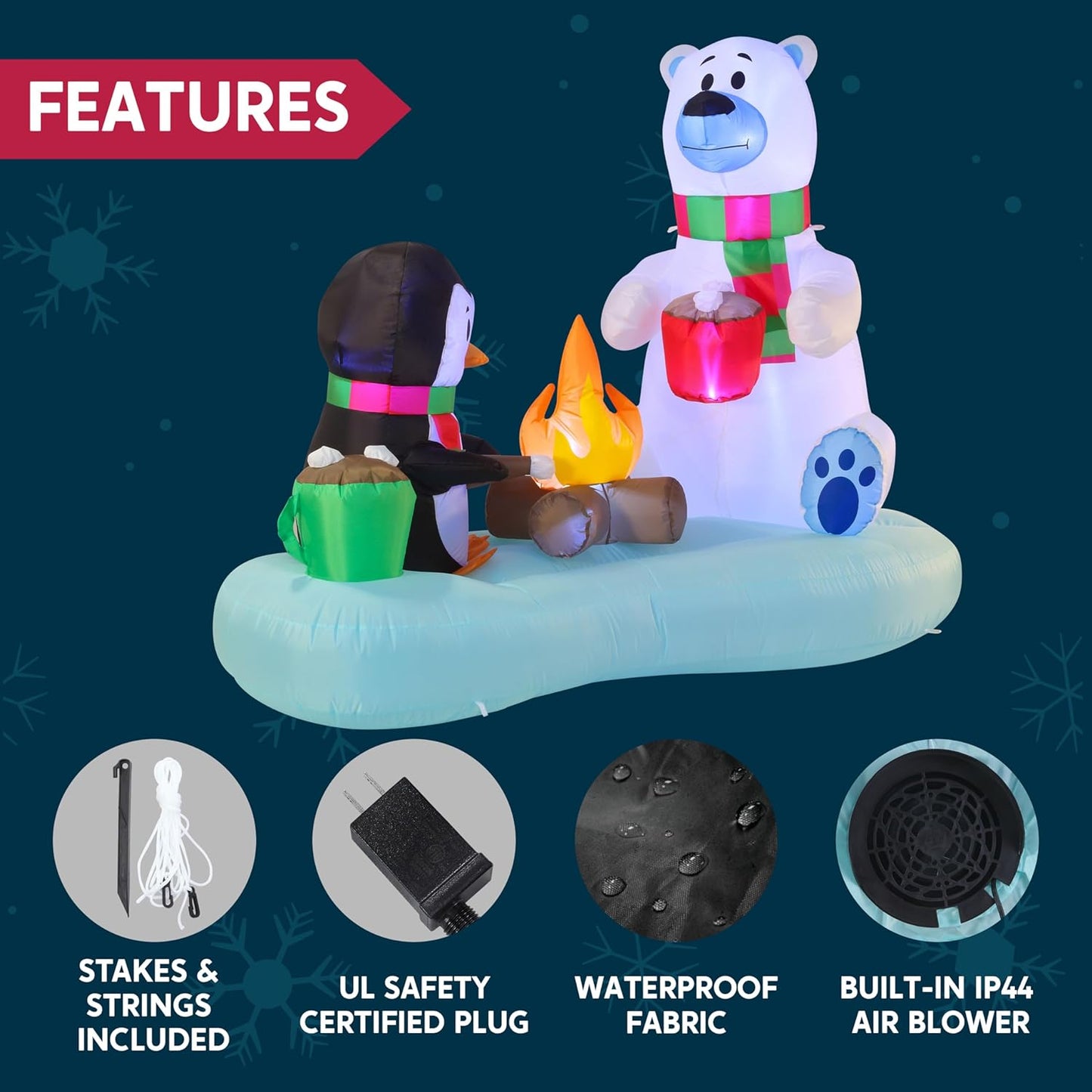 Joyfy 6 FT Christmas Inflatables Polar Bear and Penguin with Campfire Outdoor Decorations,Christmas Blow Ups Yard with Built-in LEDs for Holiday Party Garden Lawn Decor