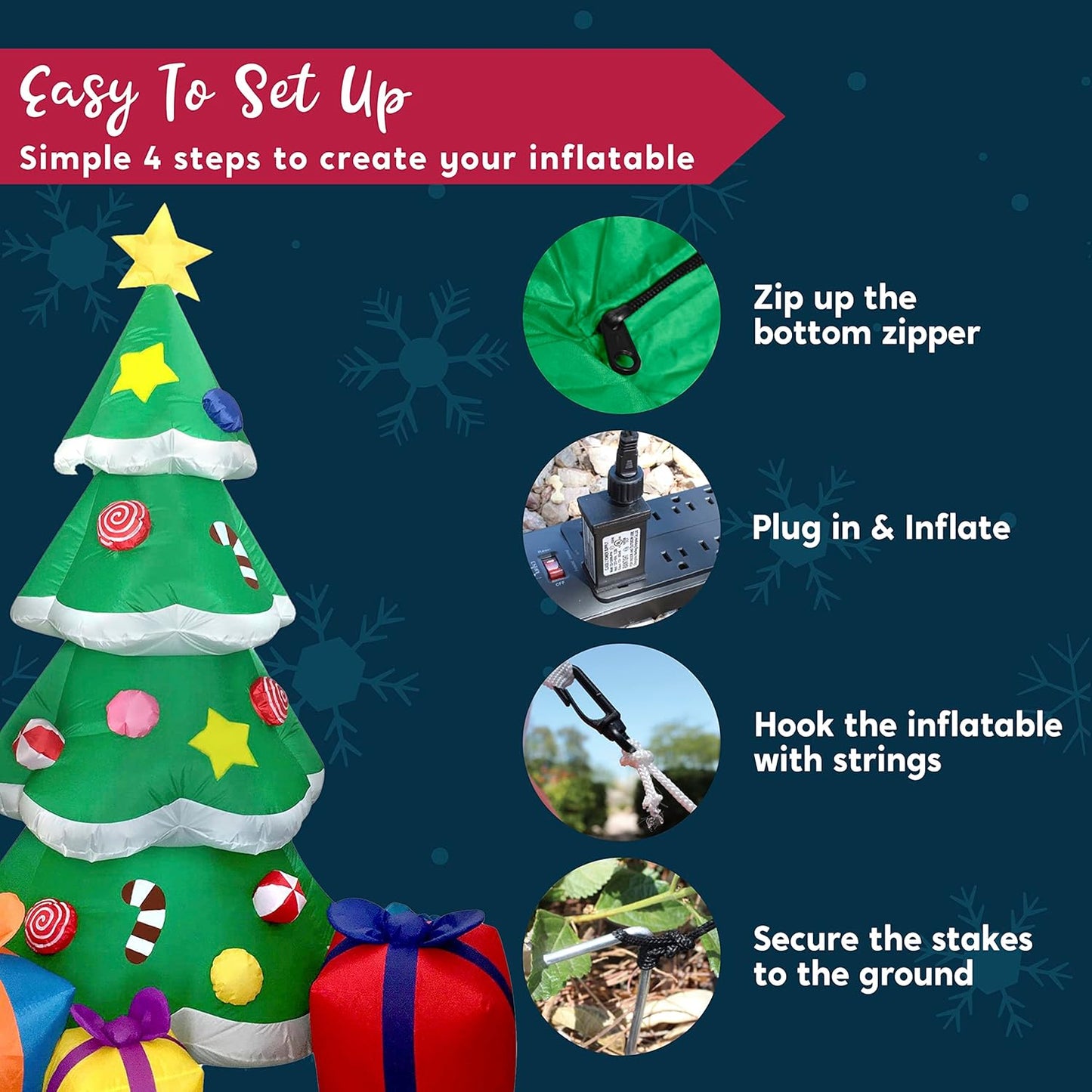 Joyfy 7 FT Christmas Inflatables Christmas Tree Outdoor Decorations,Giant Christmas Inflatable Tree with 3 Gift Boxes Blow Ups Yard with Built-in LEDs for Holiday Party Garden Lawn Decor