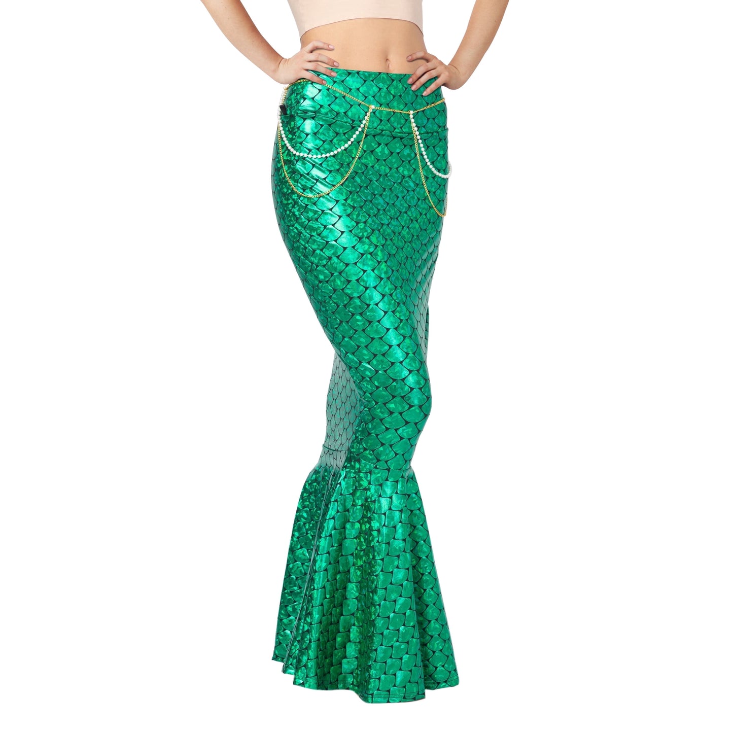 Joyfy Mermaid Skirt for Women, Metallic Hologram Shiny Mermaid Skirt for Adult Halloween Party and Role Play Cosplay