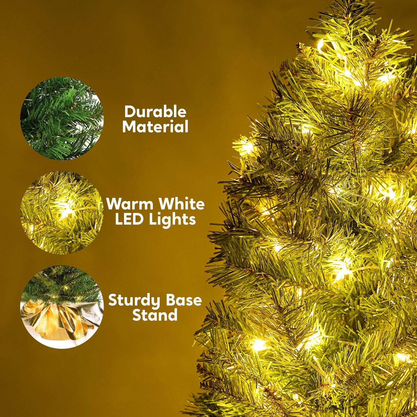 24" Small Christmas Tree with LED Warm Lights, Table Top Christmas Tree Pre-lit Artificial Xmas Tree, Green Mini Tree for Christmas Decorations Indoor Xmas Party Decor