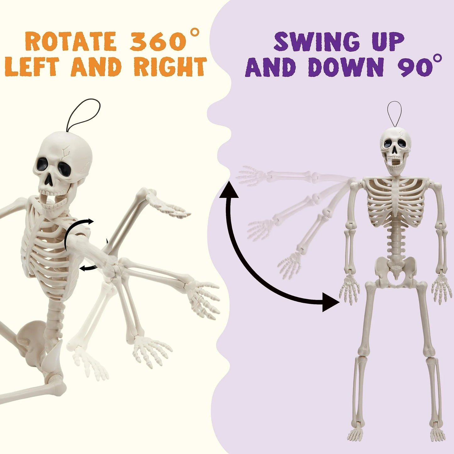 Joyfy 2 Pcs Halloween Skeleton Decorations,16 inch Poseable Skeleton with Movable Joints for Halloween Indoor Outdoor,Haunted House Accessories,White