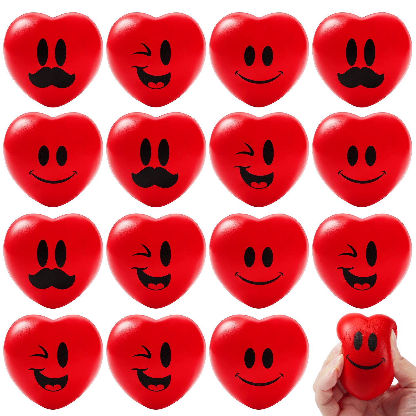 15 PCS Valentines Day Heart Shaped Stress Relief 3“ Balls for Kids Party Favors, School Classroom Exchange Prizes Gift