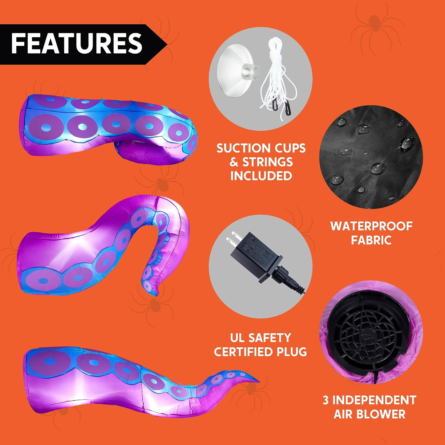 Syncfun 3 Pcs Halloween Inflatable Outdoor Giant Octopus Tentacle Broke Out from Window with Built-in LED Blow Up Inflatable for Window Decoration Yard Garden Lawn Decor