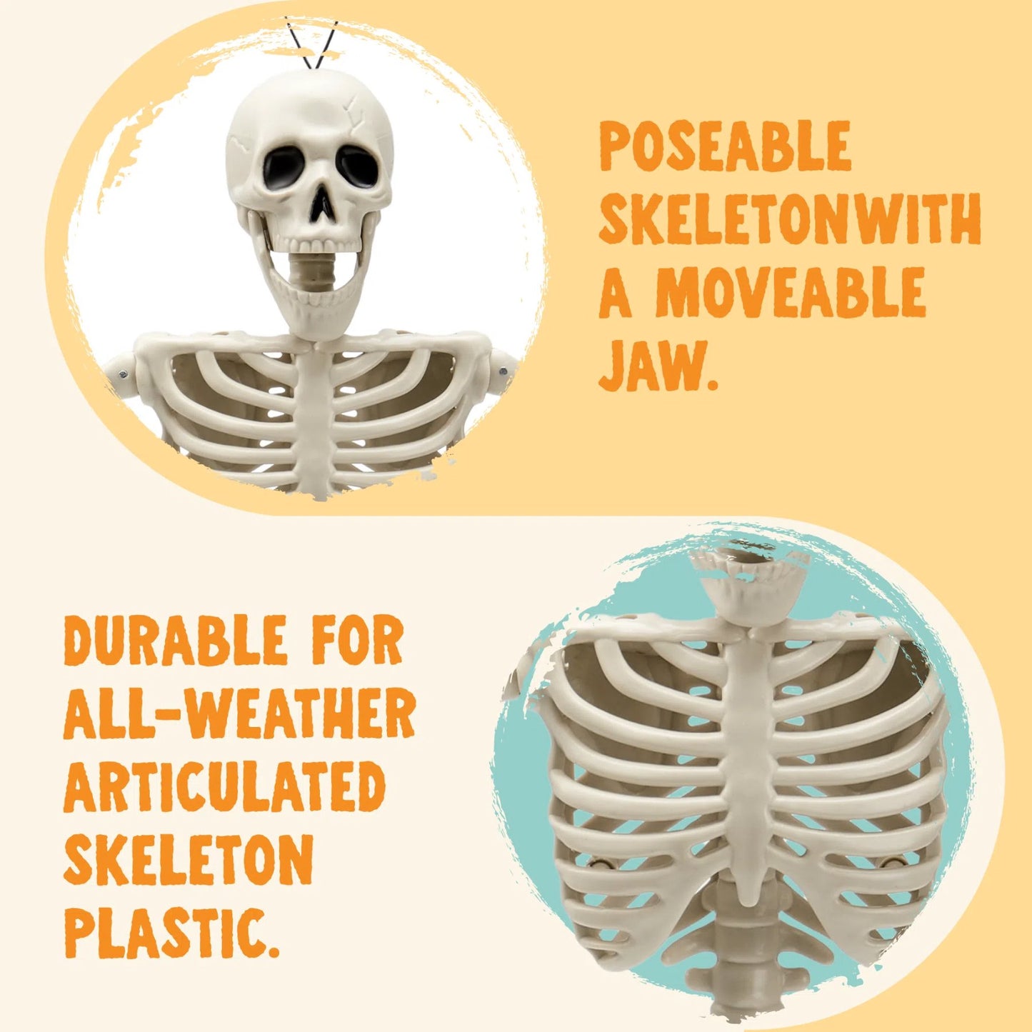 SYNCFUN 1 Pcs Halloween Skeleton Decorations,16 Inch Full Body Poseable Skeleton with Movable Joints for Halloween Indoor Outdoor Party,Graveyard,Haunted House Accessories