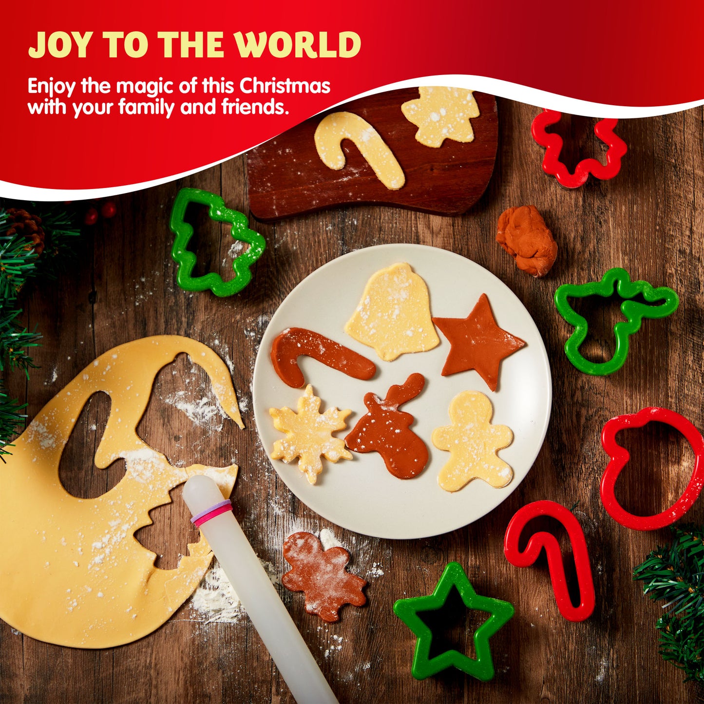 Joyfy 13 Pcs 3.5" Christmas Cookie Cutters with Rolling Pin for Christmas Party Cookies Baking