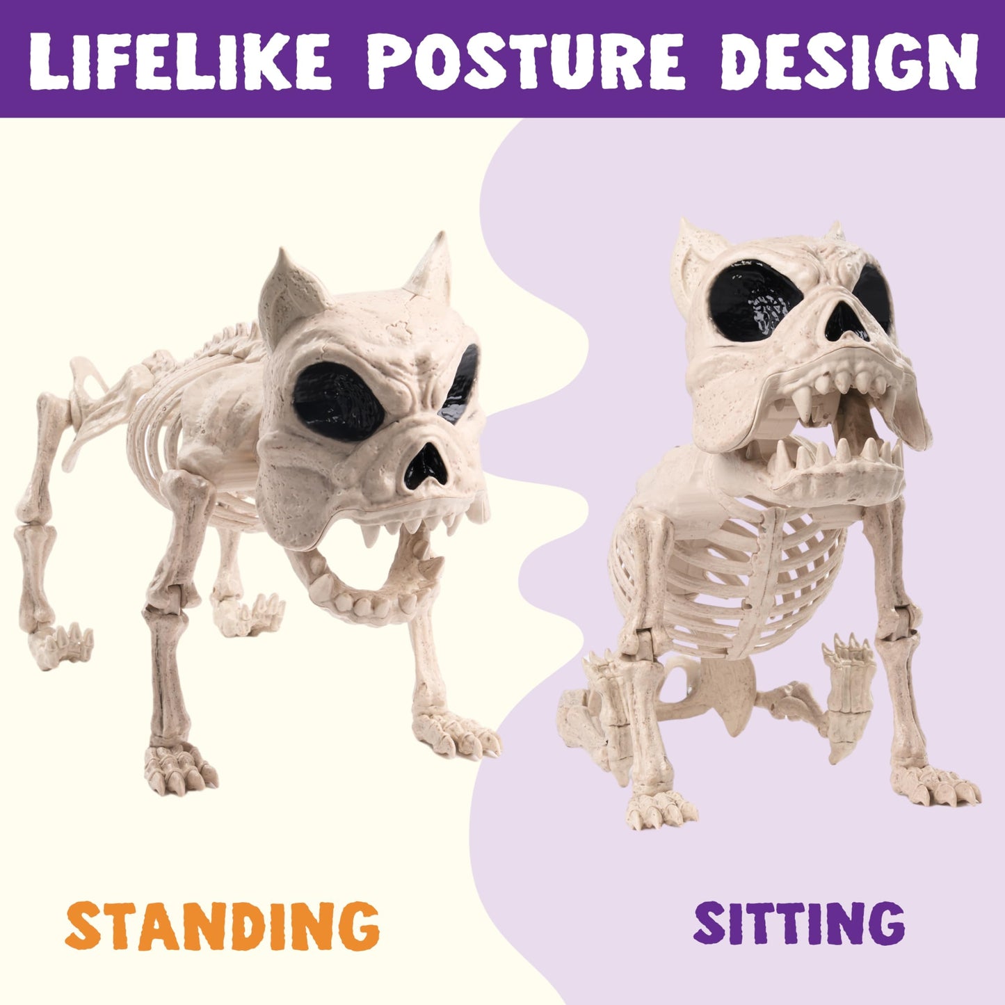 Joyfy 16 Inch Halloween Skeleton Dog Skeleton Halloween Decor,Pose-N-Stay Plastic Skeleton Bones with Posable Joints for Hallowmas Decoration Outdoor Haunted House Party