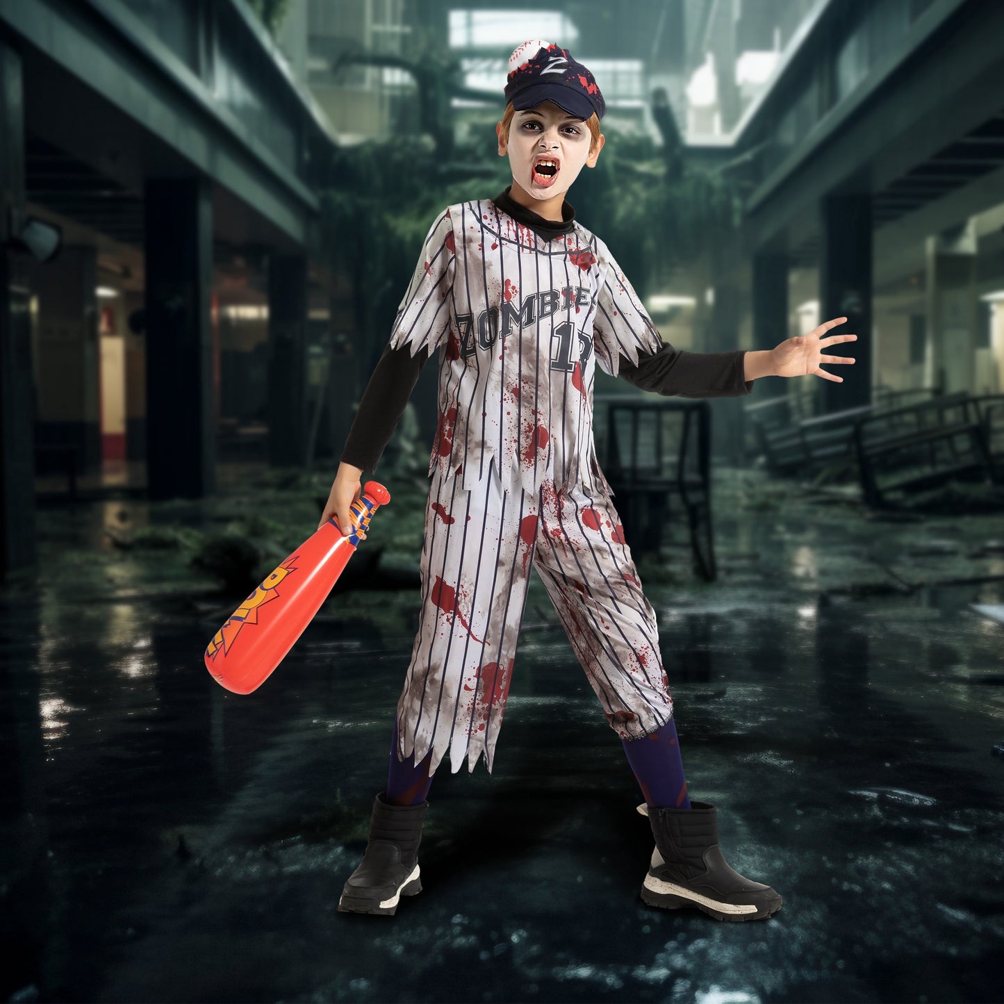 Joyfy Scary Baseball Player Zombie Halloween Costume for Boys, Sizes S L