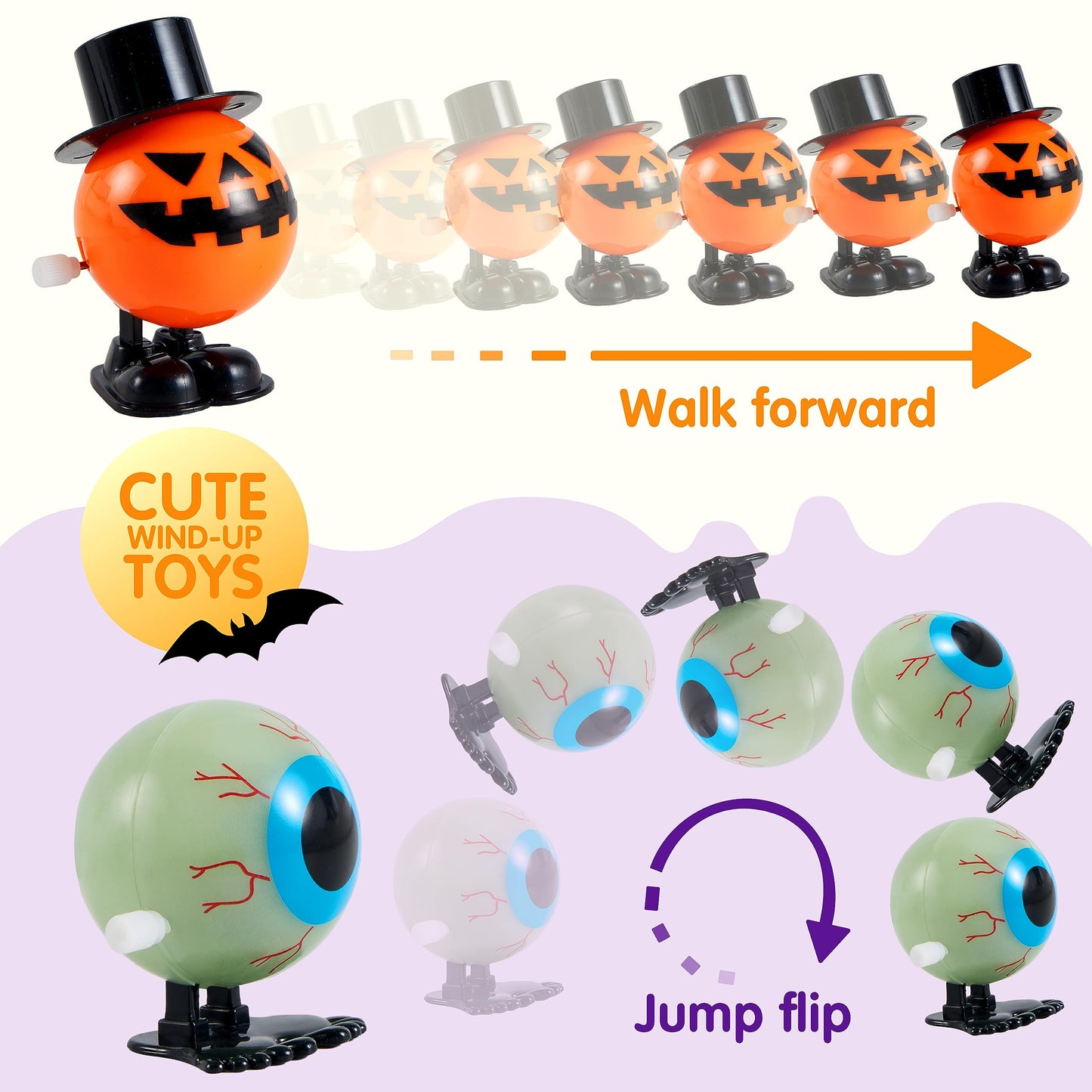 SYNCFUN 12 Pcs Halloween Wind Up Toys for Kids,Halloween Toys Bulk Halloween Gifts Halloween Basket Halloween Accessories,Halloween Goody Bags,Halloween Treat Bag Fillers