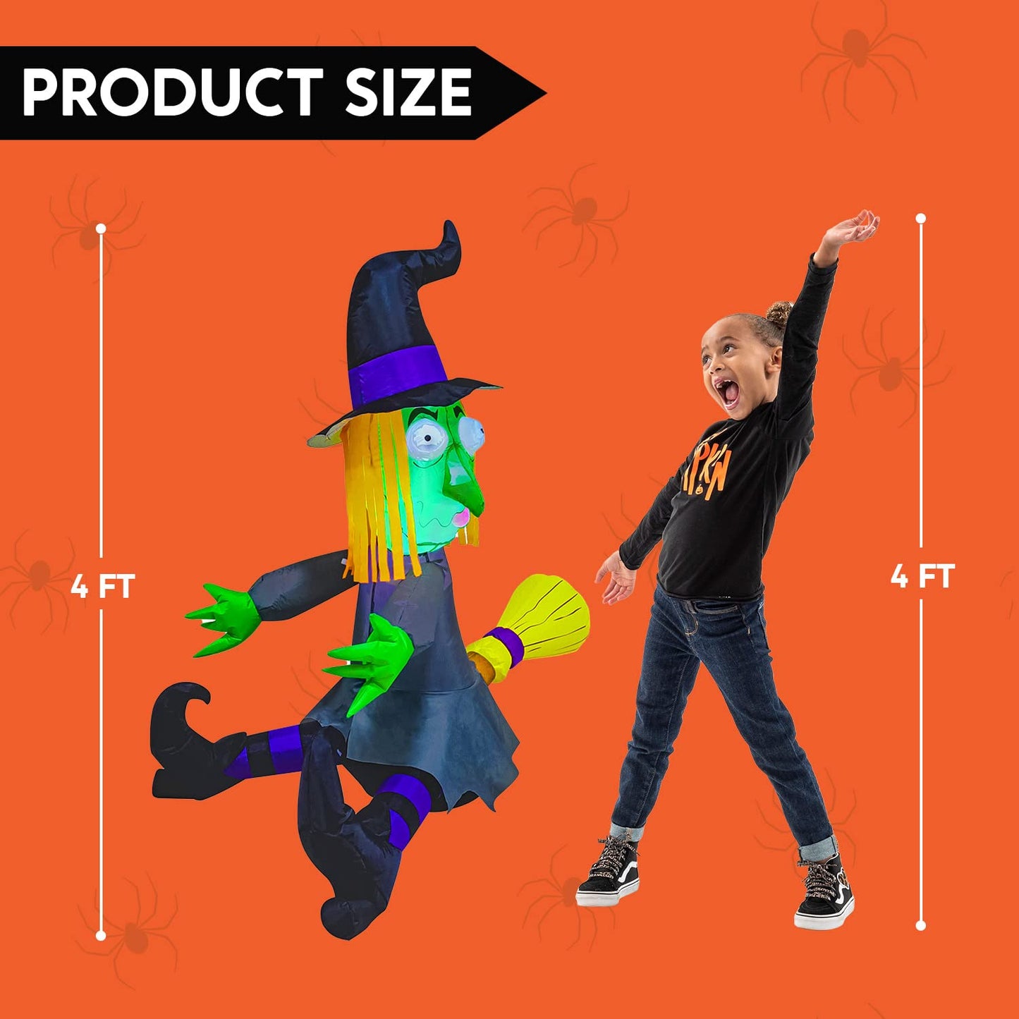 Syncfun 4 FT Halloween Inflatable Outdoor Witch Crashing Into Tree Decorations Blow Up Inflatables Halloween Yard Decorations