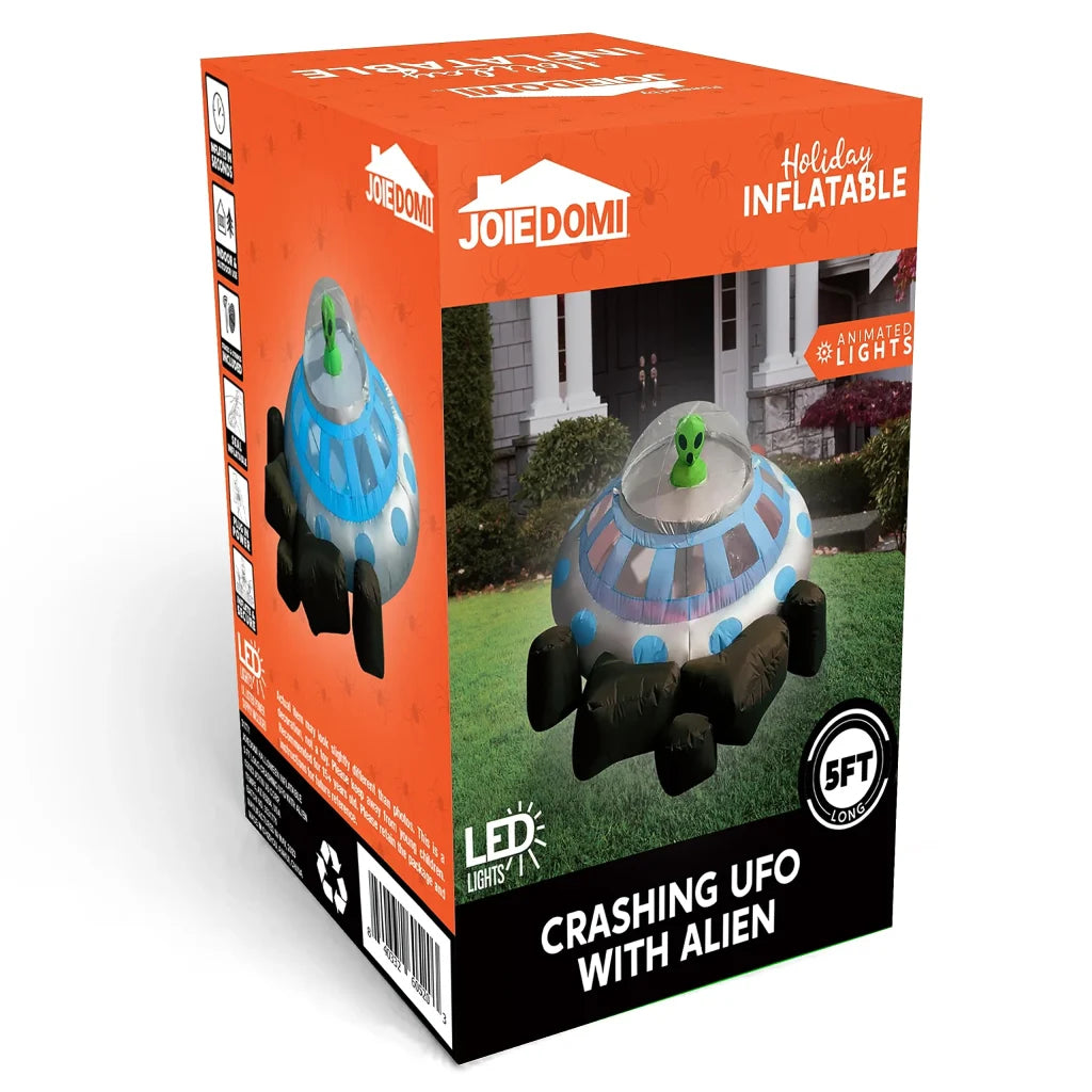 Syncfun 5 FT Halloween Inflatable Crashing UFO Alien Decoration with Built-in LEDs,UFO Halloween Decorations Outdoor Blow Up Yard Lawn Decoration