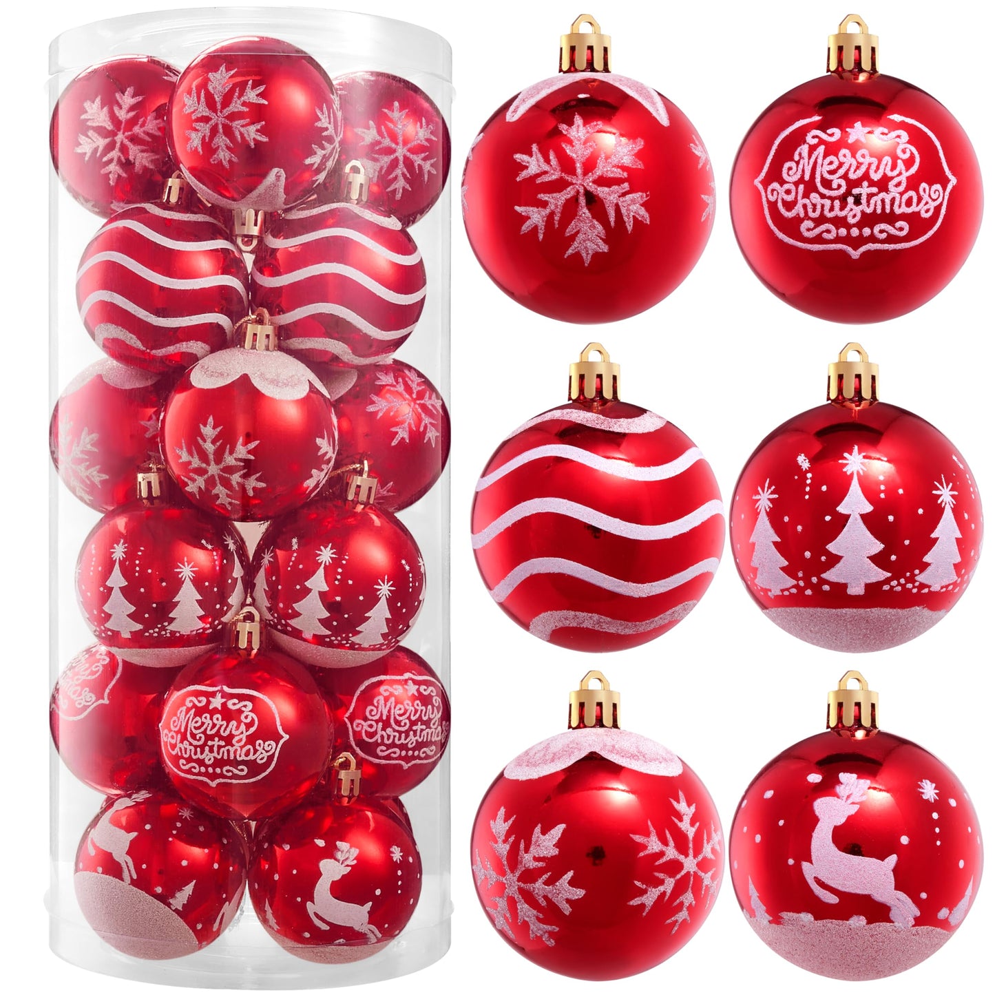 SYNCFUN 24 Pcs Christmas Ball Ornaments 2.3" Painting & Glittering Shatterproof Christmas Ornaments for Holidays, Party Decoration, Tree Ornaments, and Special Events (Red&White)
