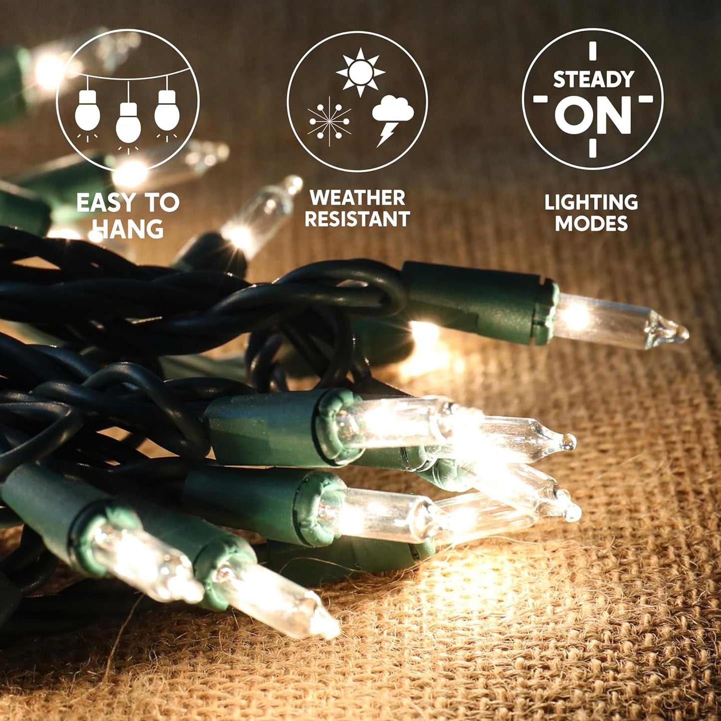 SYNCFUN Clear Christmas Lights,21.5FT 100-Count Led Warm White Christmas String Lights,Connectable Green Wire Xmas Tree Lights for Indoor Outdoor Christmas Decorations Holiday Party Decor