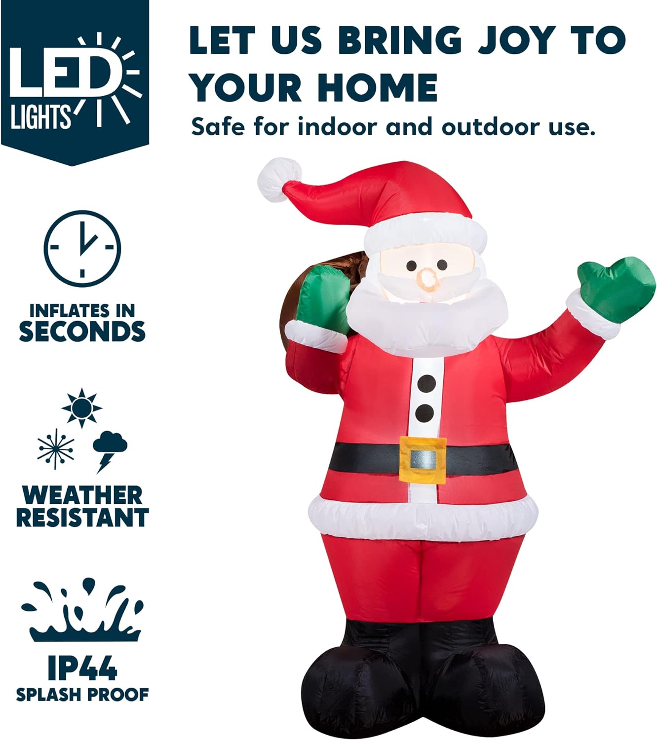 Joyfy 6 ft Christmas Inflatables Santa Outdoor Decorations,Santa with Gift Bag Blow Ups Yard Christmas with Built-in LEDs for Holiday Party Garden Lawn Decor