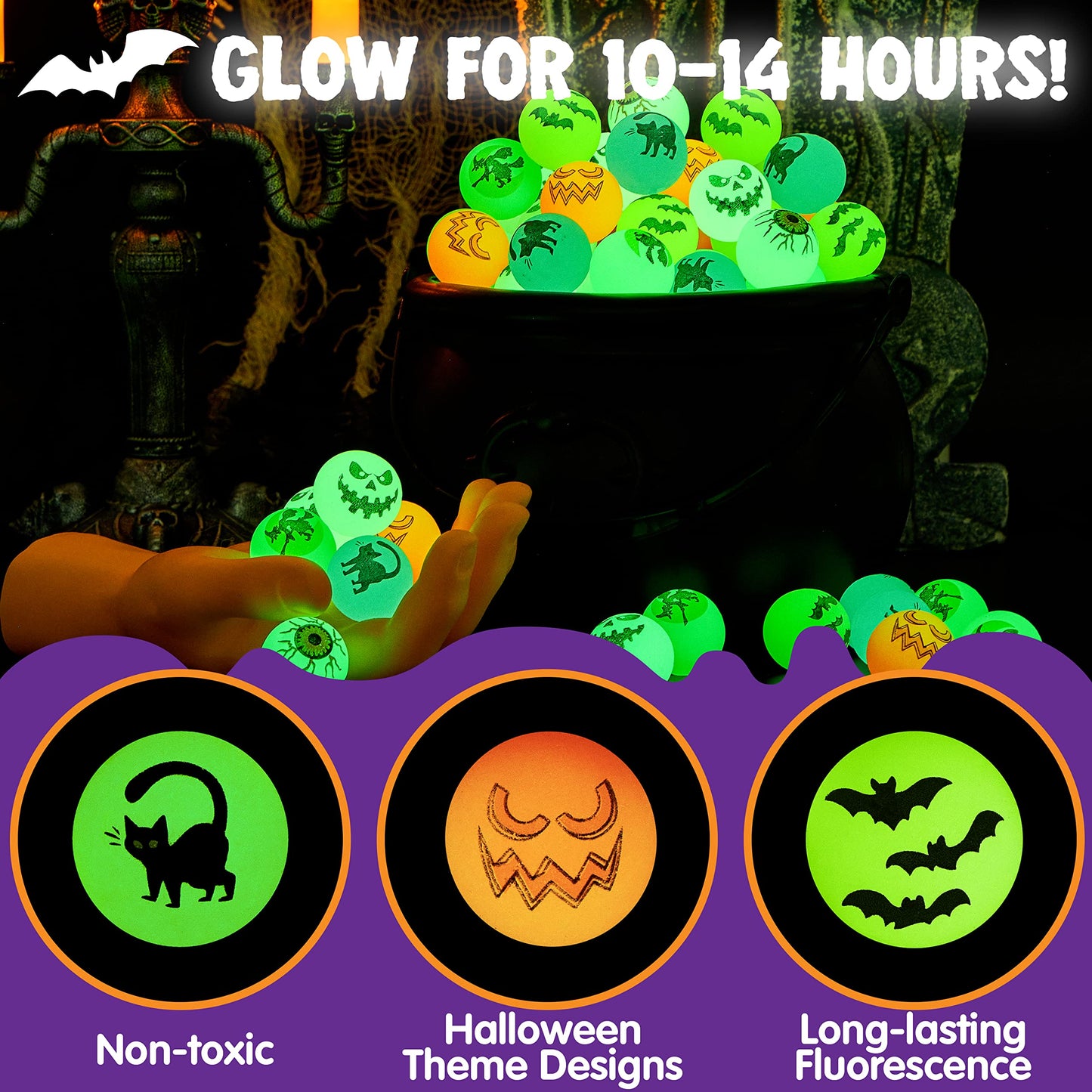 Joyfy 72 Pcs Halloween Bouncy Balls,20 Designs Glow in The Dark Bouncy Balls Halloween Toys for Kids,for Trick or Treaters,Halloween Goodies,Halloween Party Favors