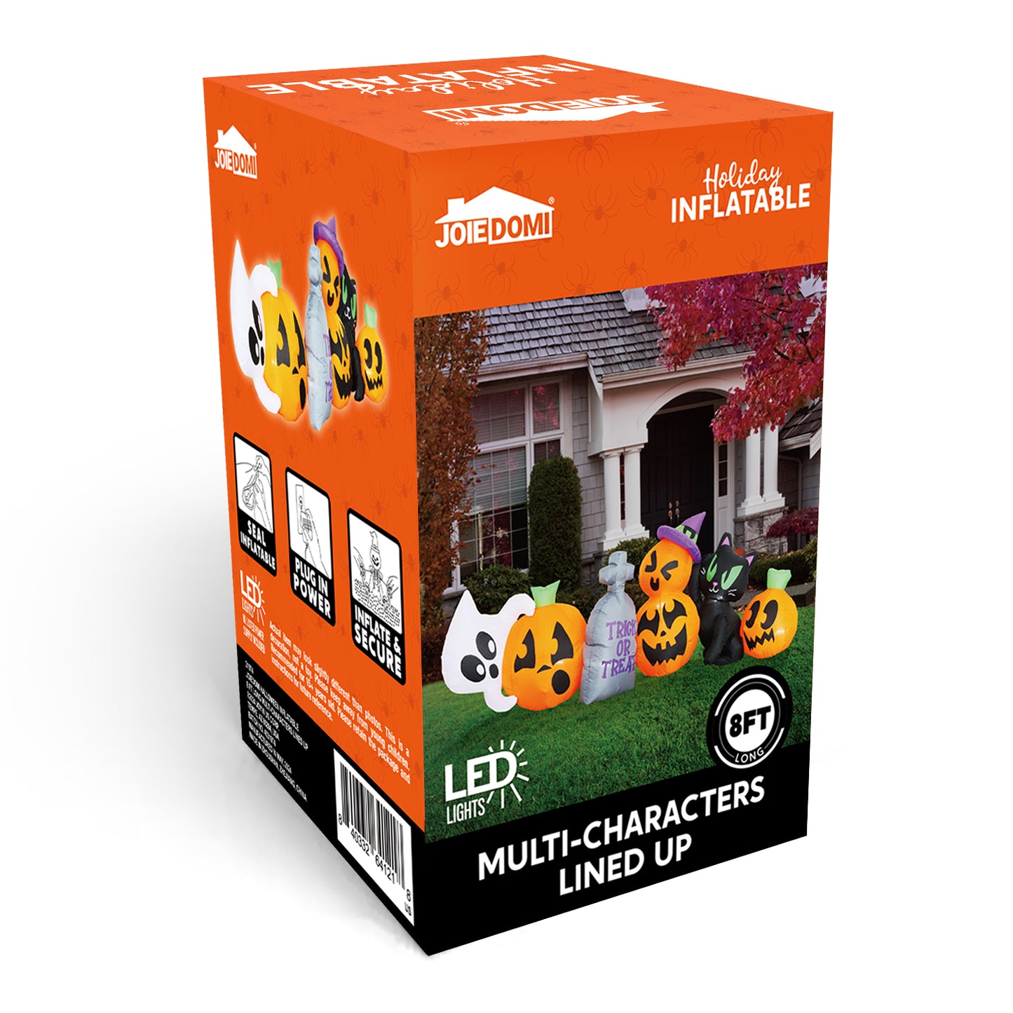 Joyfy 8 FT Halloween Inflatables Characters,Long Light Up Pumpkin Ghost Cat Tombstone Halloween Blow up Yard Decorations,Outdoor Halloween Decor