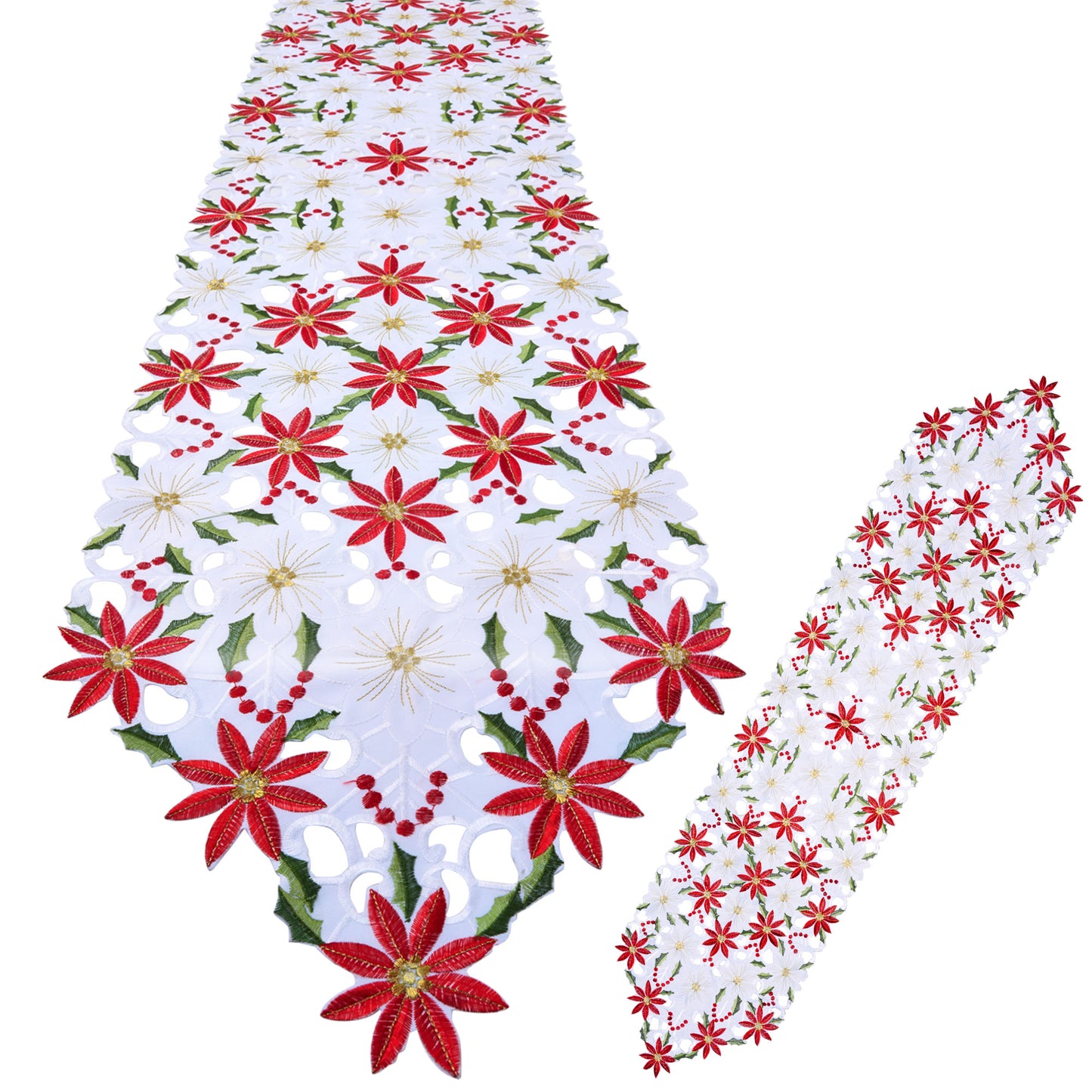 SYNCFUN Holly Leaf Embroidered Table Runner