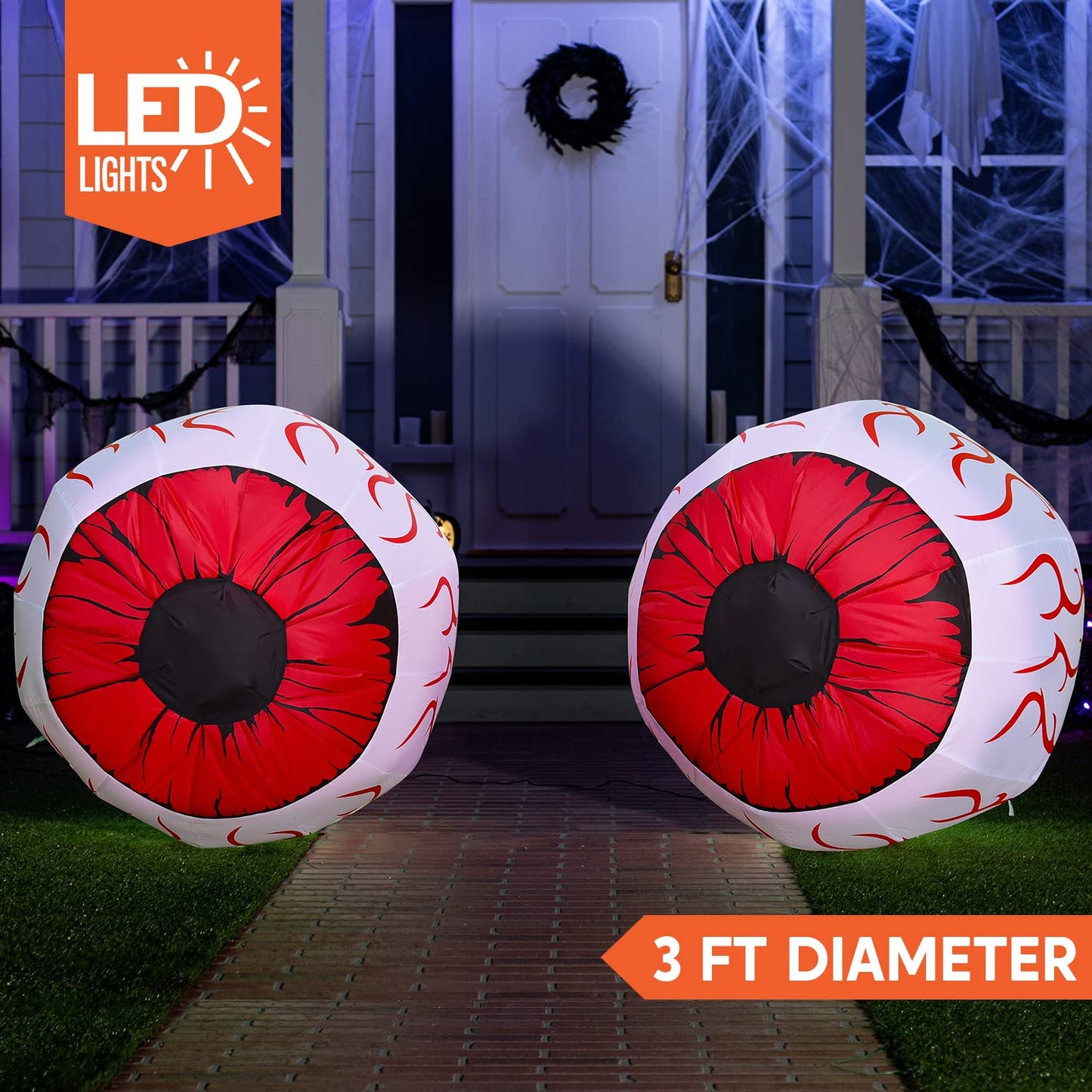 Syncfun 2 Pack Halloween Inflatable Huge Red Eyeballs with Build-in LEDs Halloween Blow up Yard Decorations,3 FT Diameter