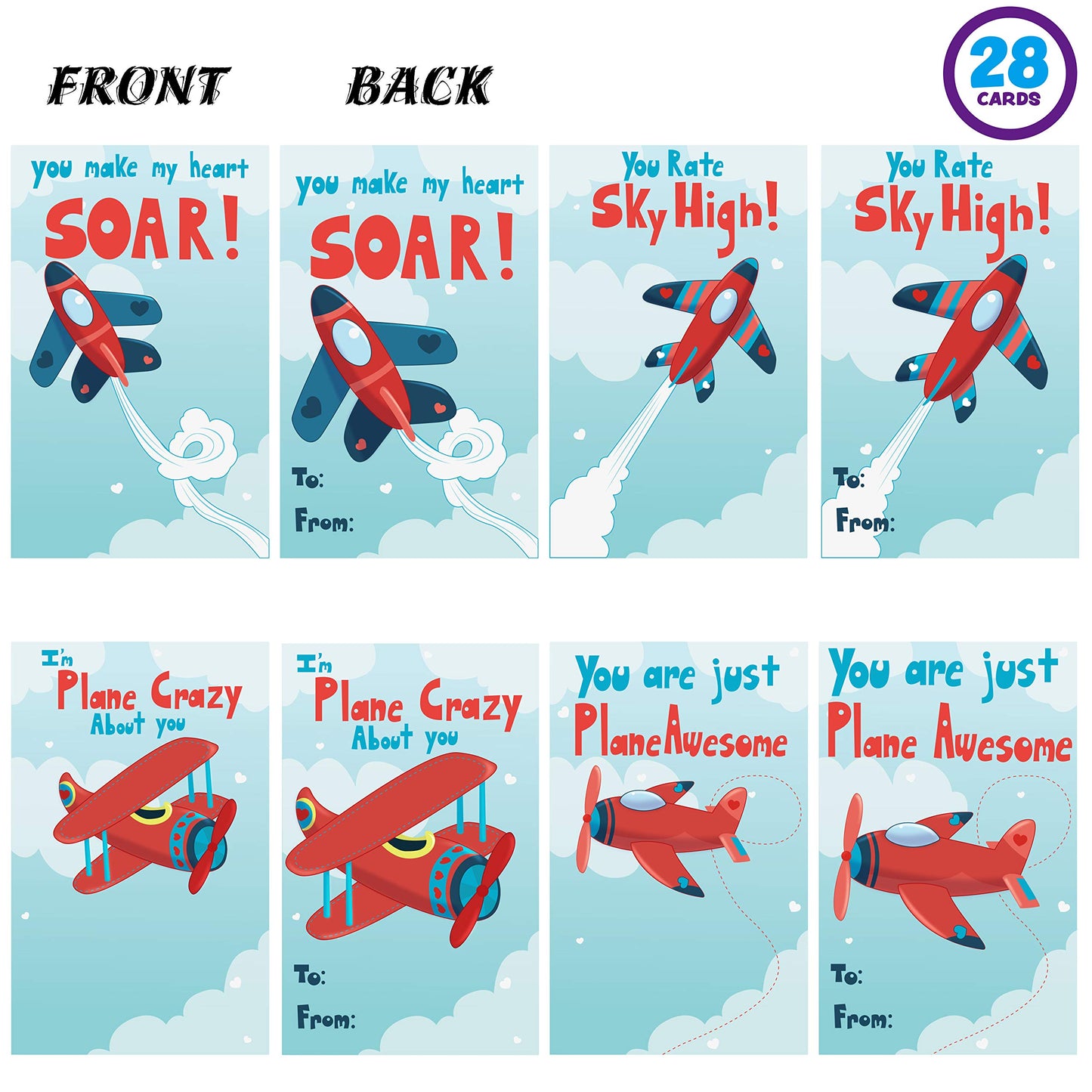 28 Pack Valentines Day Cards With Foam Airplanes for Kids Valentines School Class Favors Boys Exchange Toys Gifts