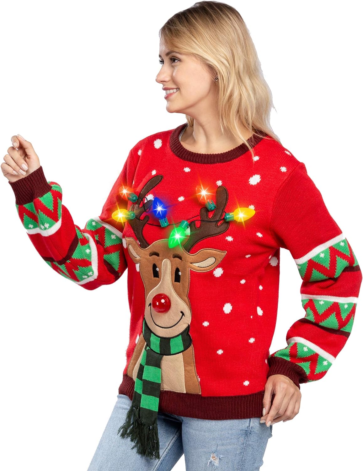 Joyfy Light Up Ugly Christmas Sweaters for Women,Funny LED Reindeer Christmas Sweater for Women,Holiday Sweater
