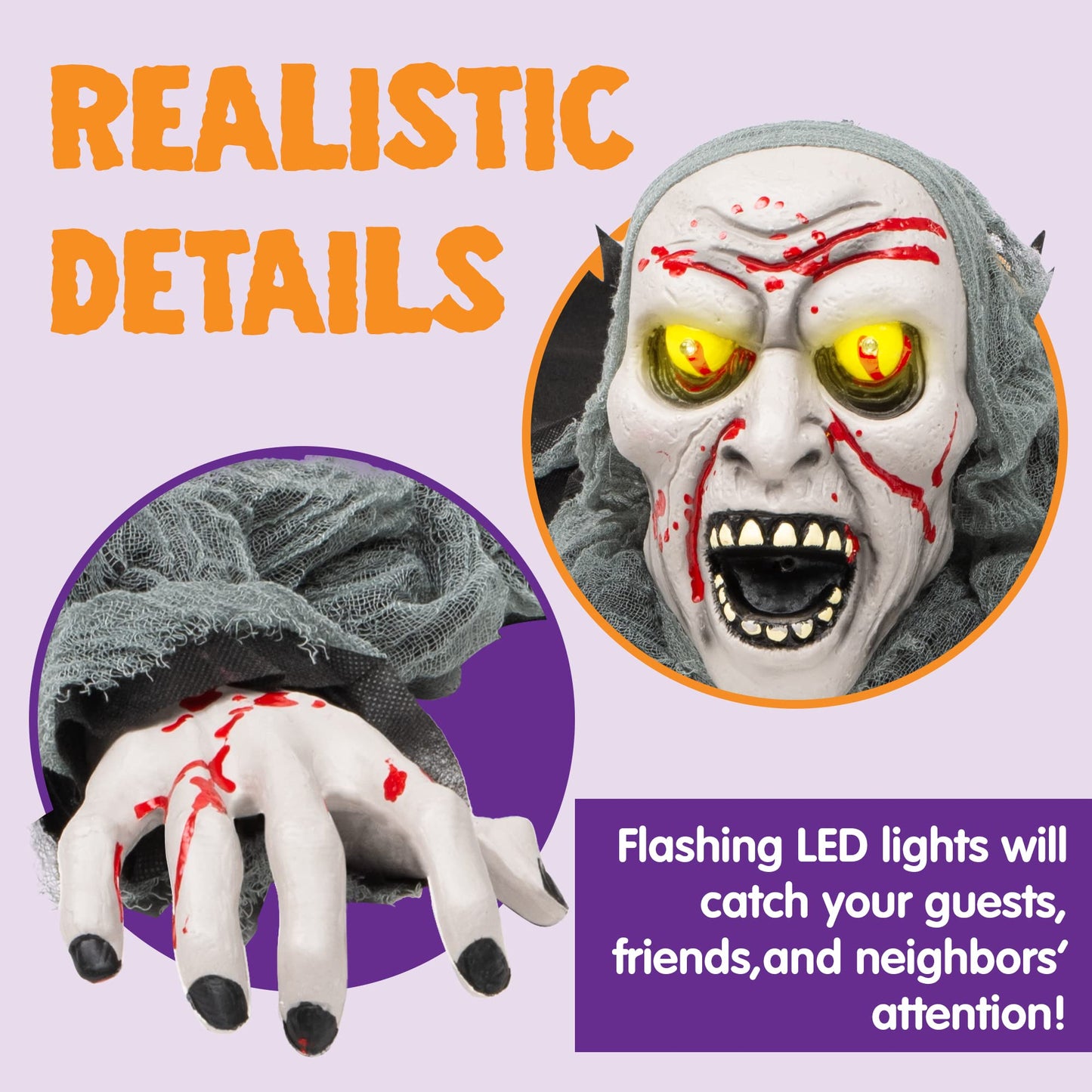 Joyfy Halloween Groundbreaker Animated Halloween Decorations Zombie with Bloodstain,Sound and Flashing Eyes,Outdoor Scary Halloween Yard Decorations