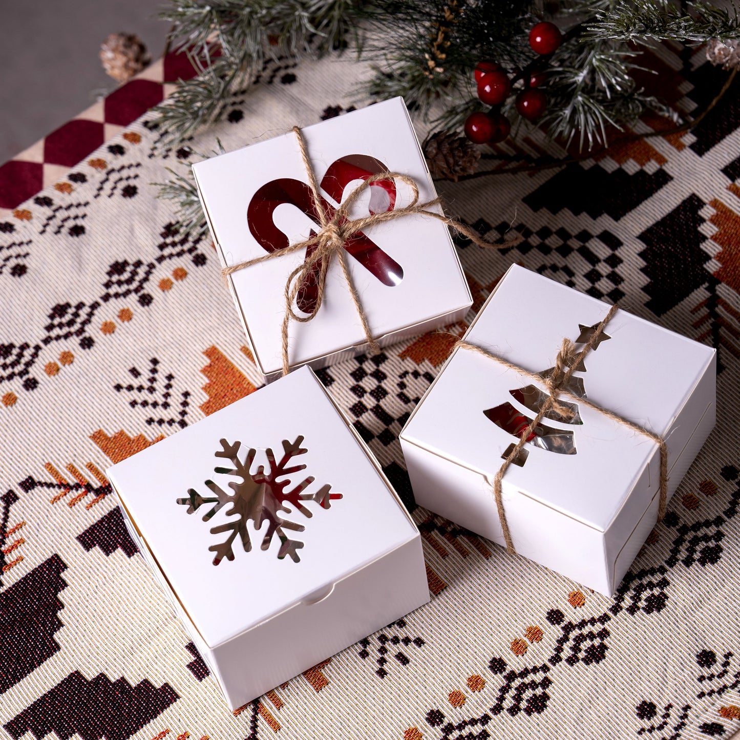 Joyfy 36 Pcs Christmas Cookie Boxes, White Treat Boxes with Window 4" x 4" x 2.5" Bakery Gift Wrapping Box for Xmas Holiday Party Favor Pastries, Cupcakes, Cookies Donuts Gift-Giving