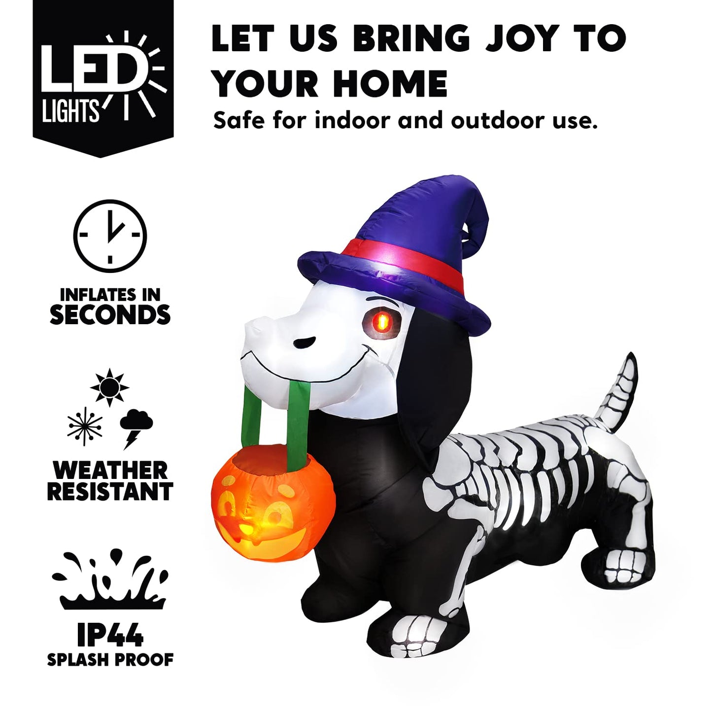 Syncfun 5 FT Halloween Inflatables Light up Pumpkin Skeleton Wiener Dog Long Halloween Inflatables Outdoor Decorations,Blow up Halloween Yard Decorations