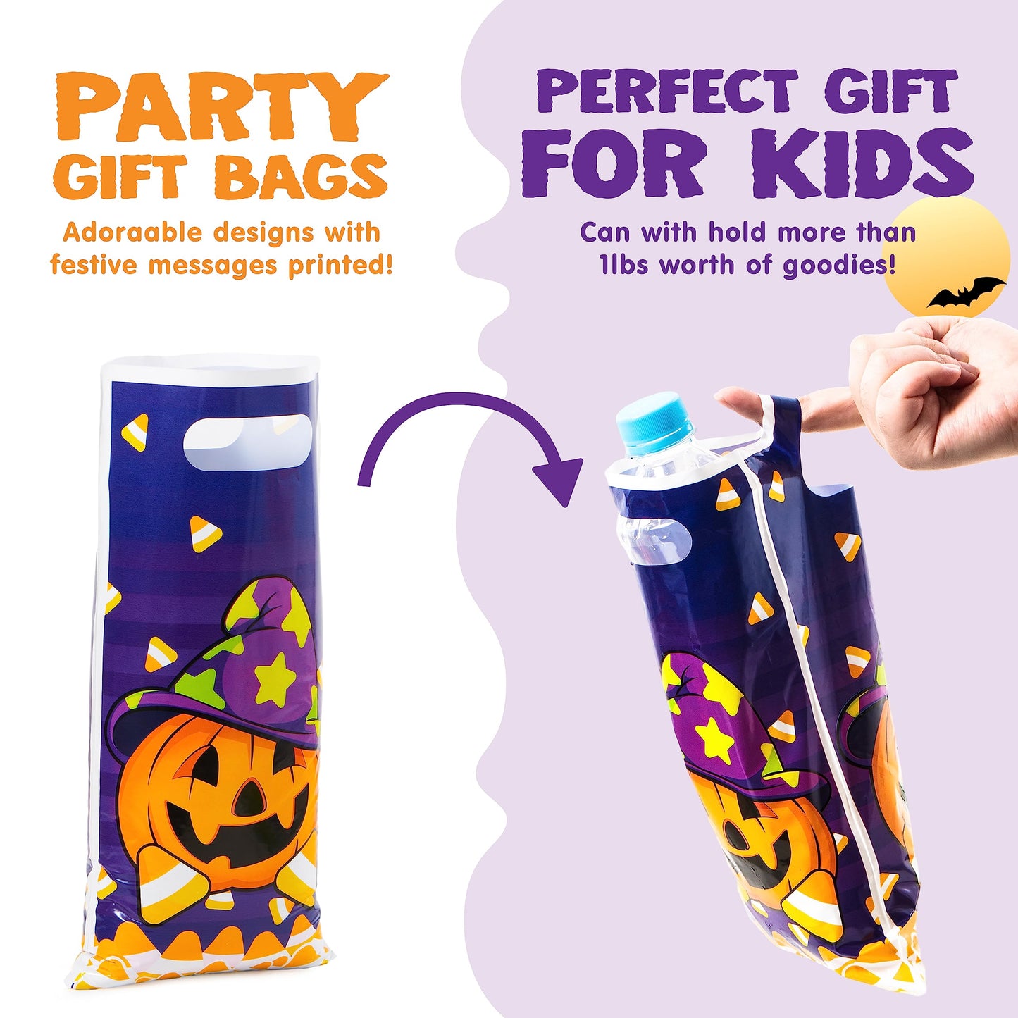 Joyfy 72 Pcs Halloween Treat Bags Goodie Bags Plastic Halloween Candy Bags Trick or Treat Creepy Designs Halloween Bags for Kids Trick or Treat,Classroom Goody Bags