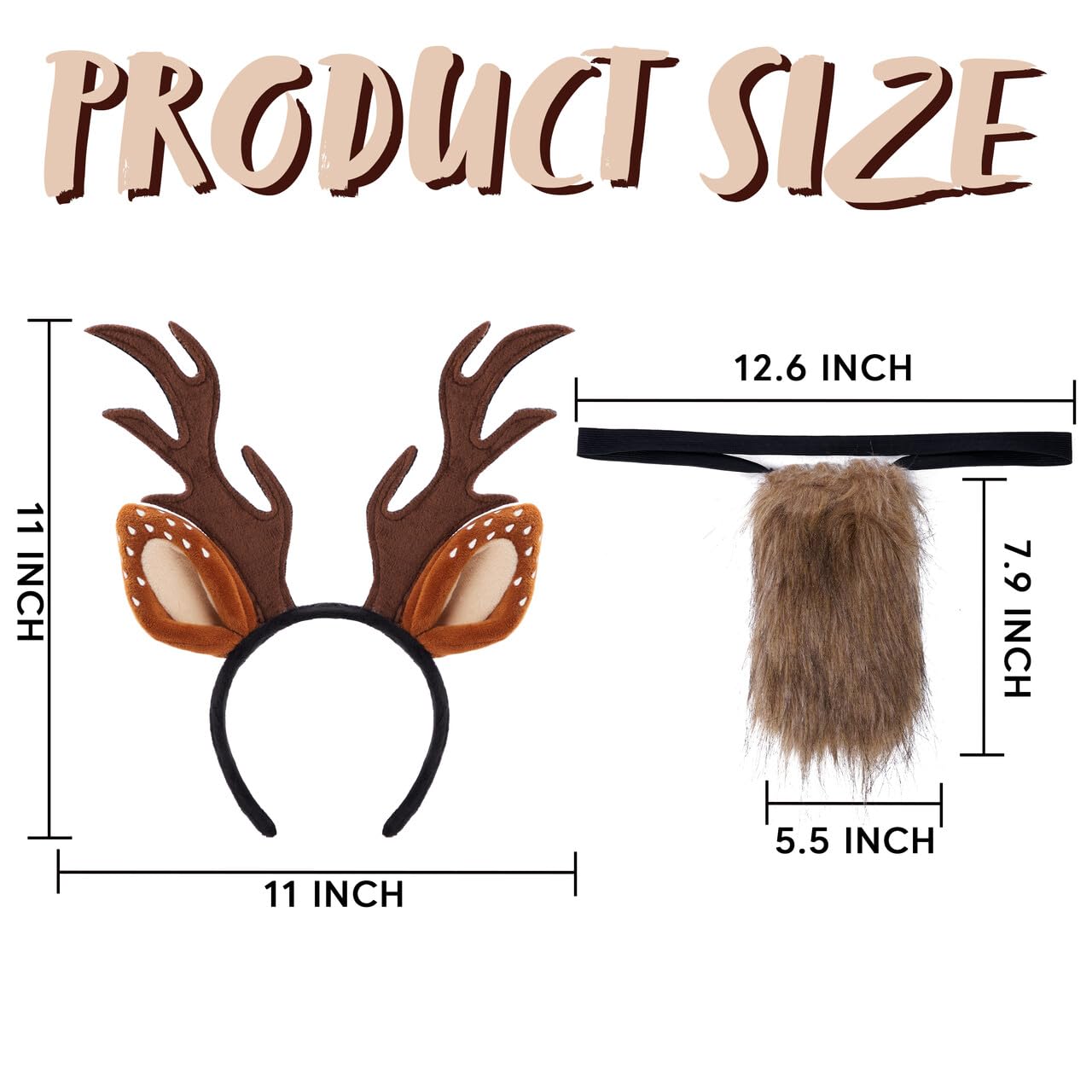 Joyfy Halloween Deer Headband,Antler Headband Reindeer with Fawn Tail for Girls Women,Halloween Party Props Cosplay Accessories