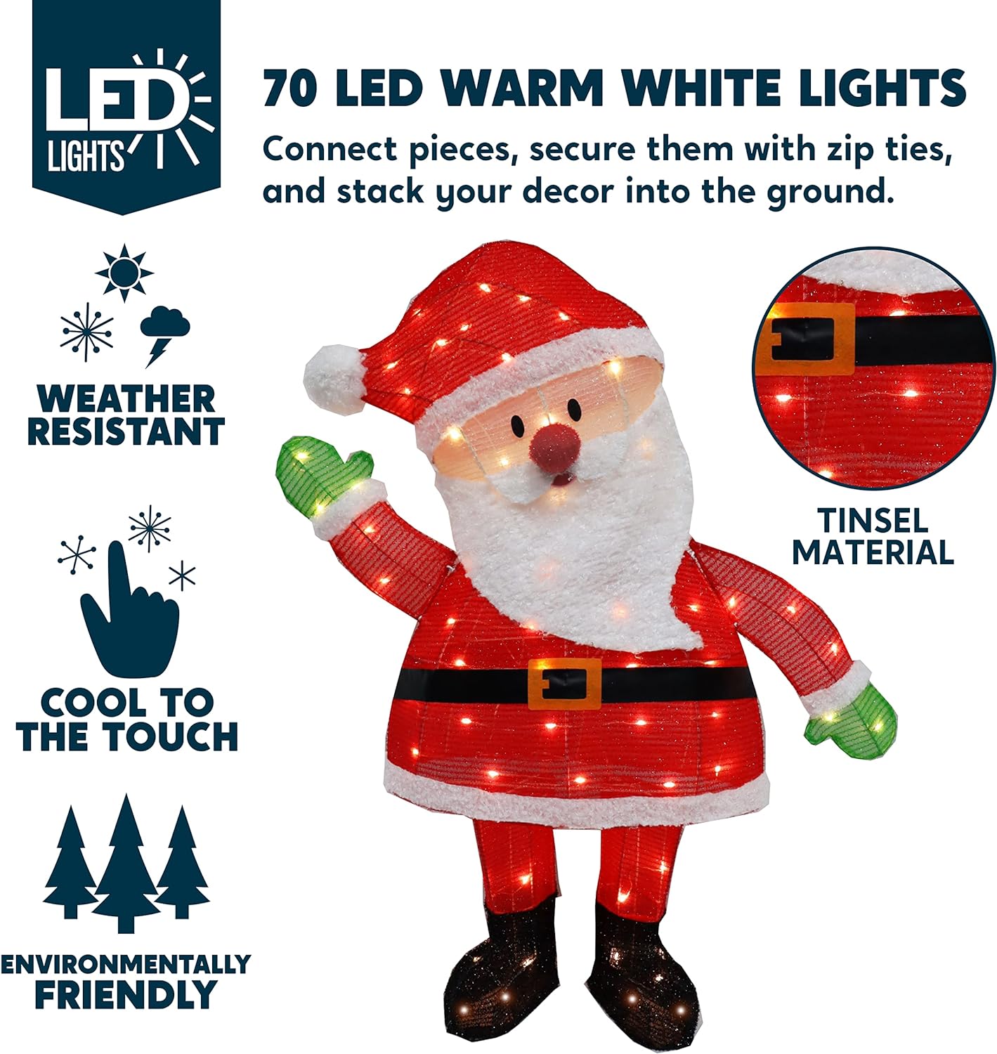 Syncfun 3 FT Santa Yard Light Christmas Outdoor Decorations,70 Pre-Lit LED Christmas Decorations,Christmas Yard Light with Stakes Decorations Outdoor Holiday Decor
