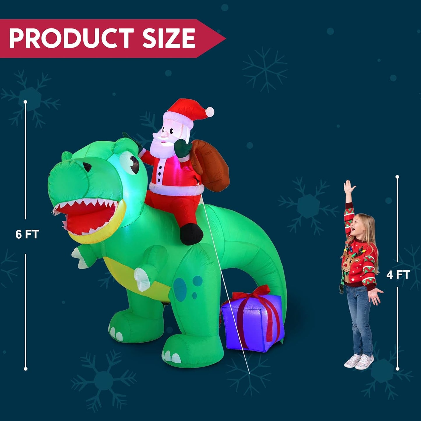 Joyfy 6 FT Christmas Inflatables Santa Dinosaur Outdoor Decorations,Dinosaur with Santa Christmas Blow Ups Yard Christmas with Built-in LEDs for Holiday Party Garden Lawn Decor