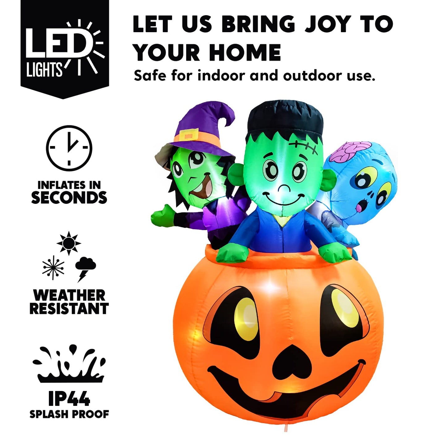 Syncfun 5 FT Halloween Inflatable Characters on Pumpkin Inflatable with Build-in LEDs Blow Up Halloween Outdoor Decorations Yard Inflatables Decoration