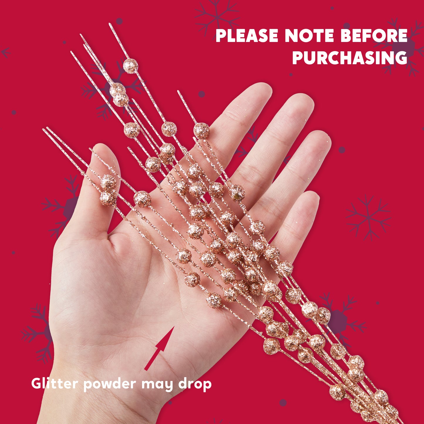 Syncfun 24 Pcs Christmas Tree Berry Stem, 20 Inches Decorative Bead Sticks, Glittery Twigs, Picks, Branches for Christmas Tree, Small Vase, Holiday, Wedding, Party (Rose Gold)