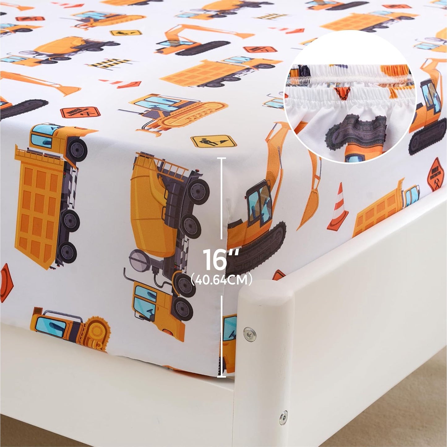 Joyfy Construction Vehicle Bed Sheet Set for Kids, Twin 3-Piece Soft Microfiber Sheets with Deep Pocket, Wrinkle & Fade Resistant Toddler Bedding for Boys