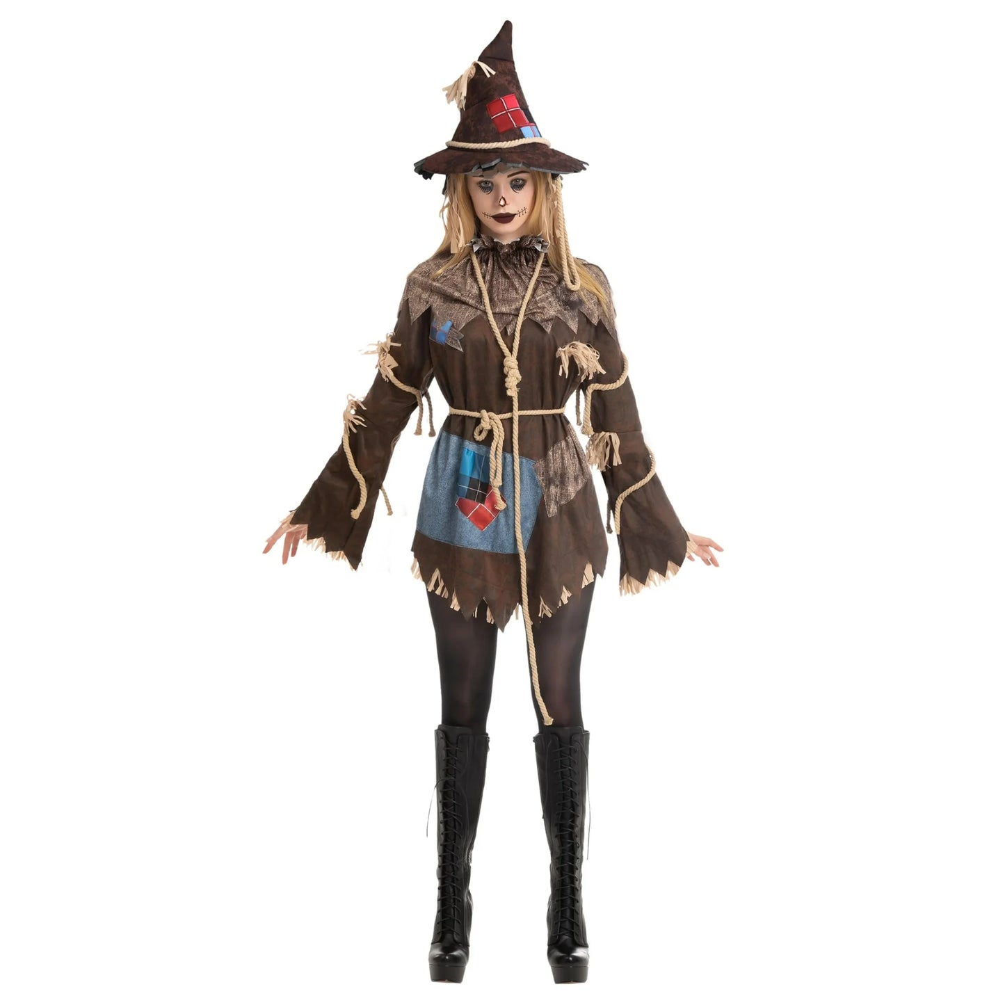 Joyfy Scary Scarecrow Costume for Adult Women Halloween Dress-Up Party Cosplay