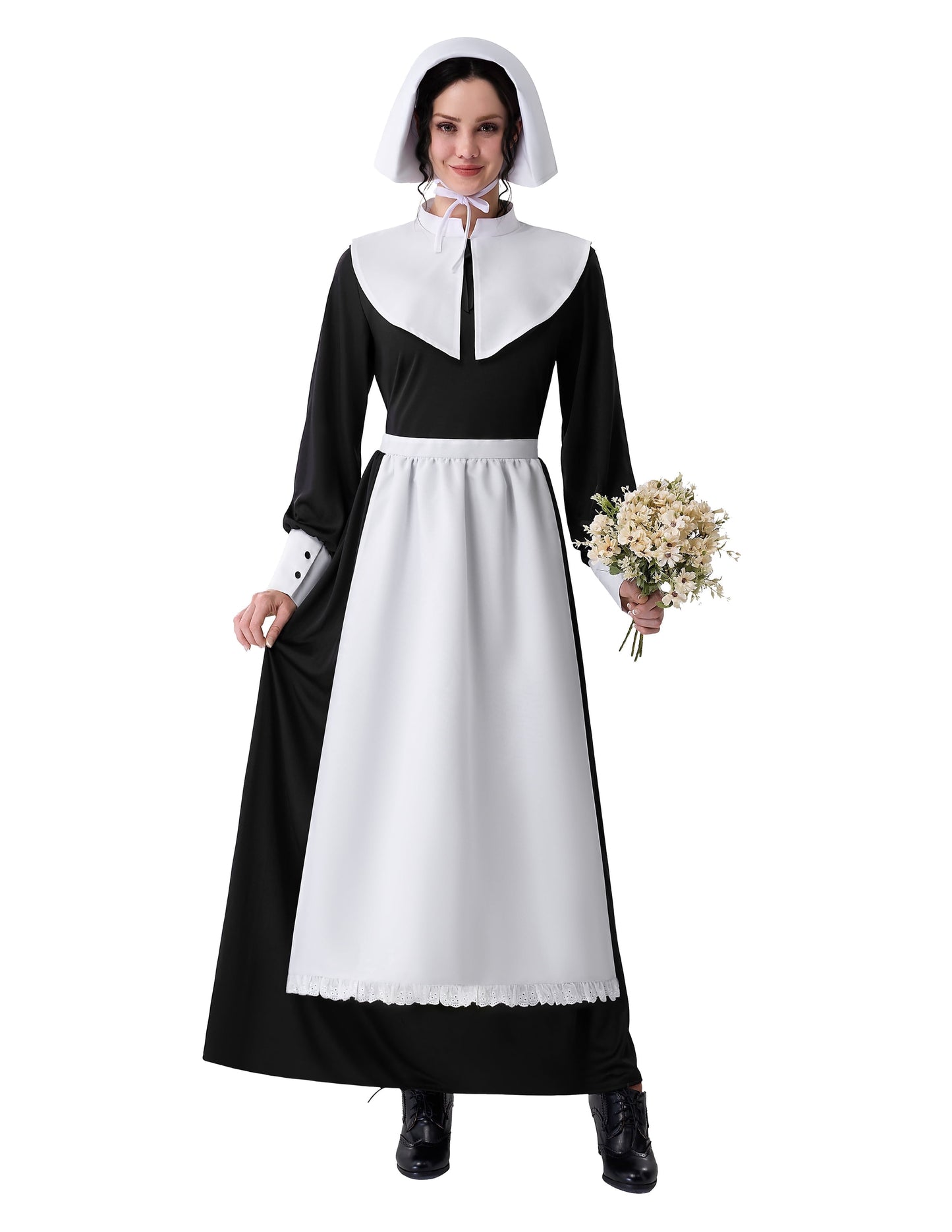 Joyfy Pioneer Costume Dress for Women Modest Prairie Colonial Dress Womens Pilgrim Dress Costume for Halloween Party Dress up Cosplay