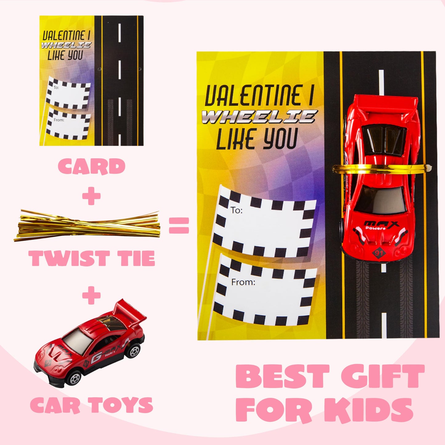 28 Packs Valentines Day Cards with Die-Cast Racing Cars, Valentines School Classroom Exchange Cards for Kids Boys, Vehicle Party Favors Toys