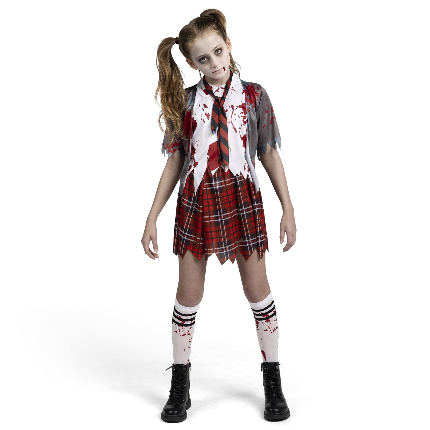 Joyfy Zombie Schoolgirl Costume for Girls, Halloween Girl Bloody Zombie Costume for Kids, Halloween School Event Party Dress Up Cosplay