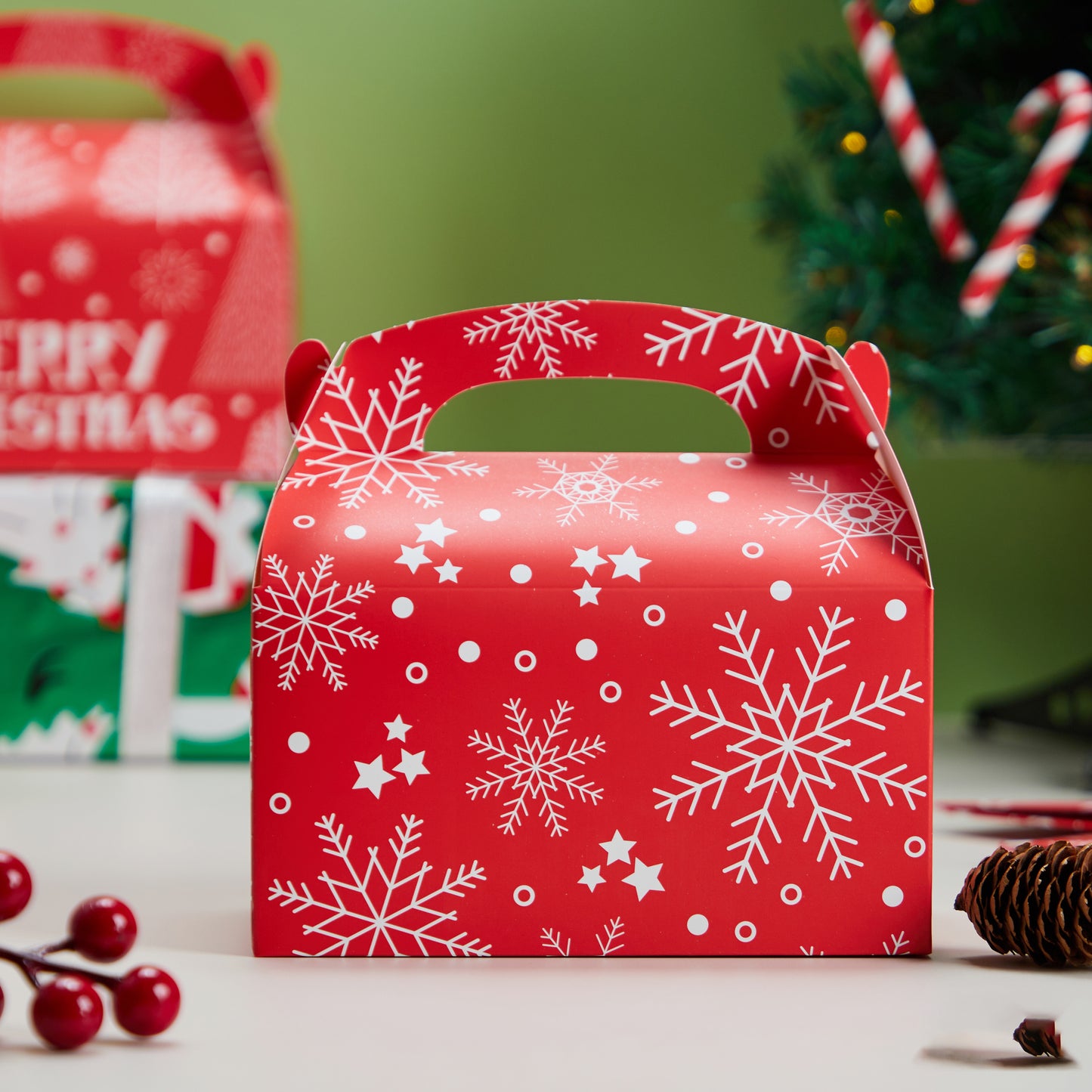 Joyfy 24 Pcs 3D Christmas House Gift Boxes for Holiday Xmas Presents, Goodie Paper Boxes, School Classroom Party Favor Supplies, Candy Treat Cardboard Cookie Wrapping Boxes