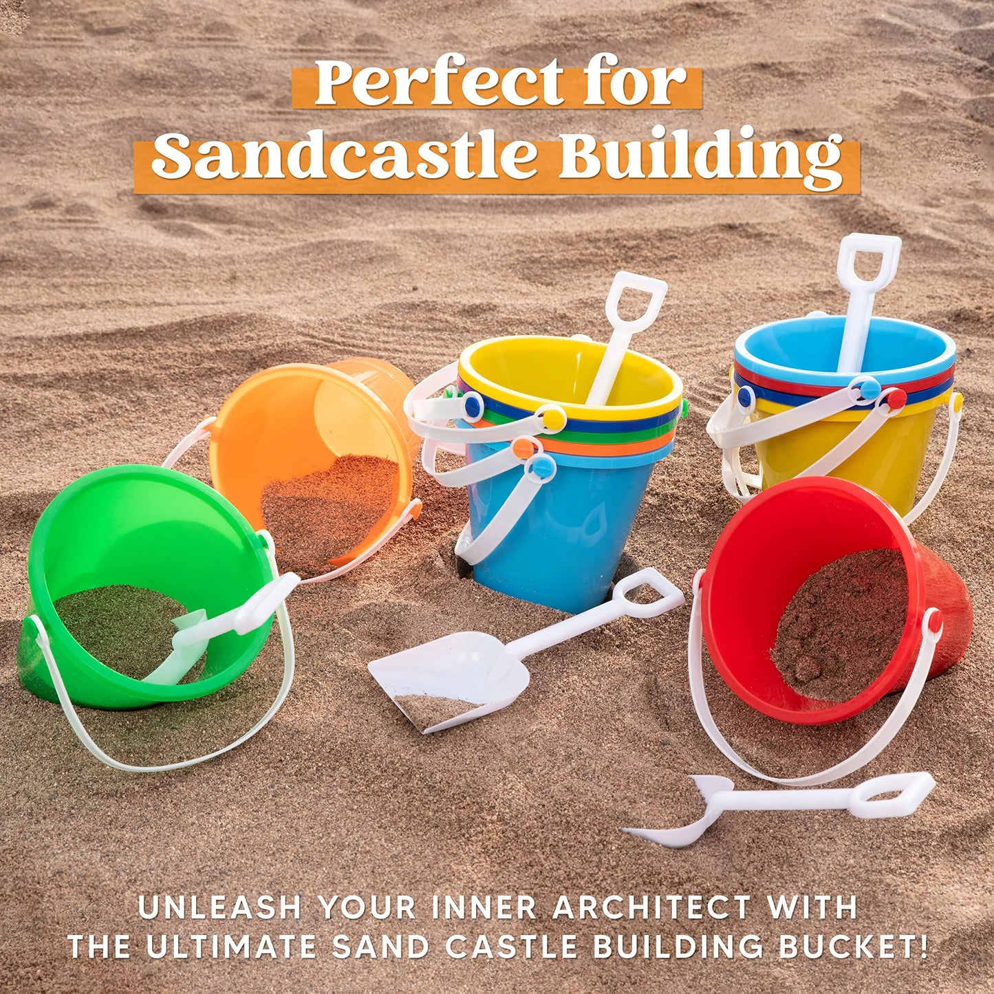Joyfy 12 Packs Sand Buckets with Shovels, Plastic Buckets with Handles, Beach Pails Toys for Kids