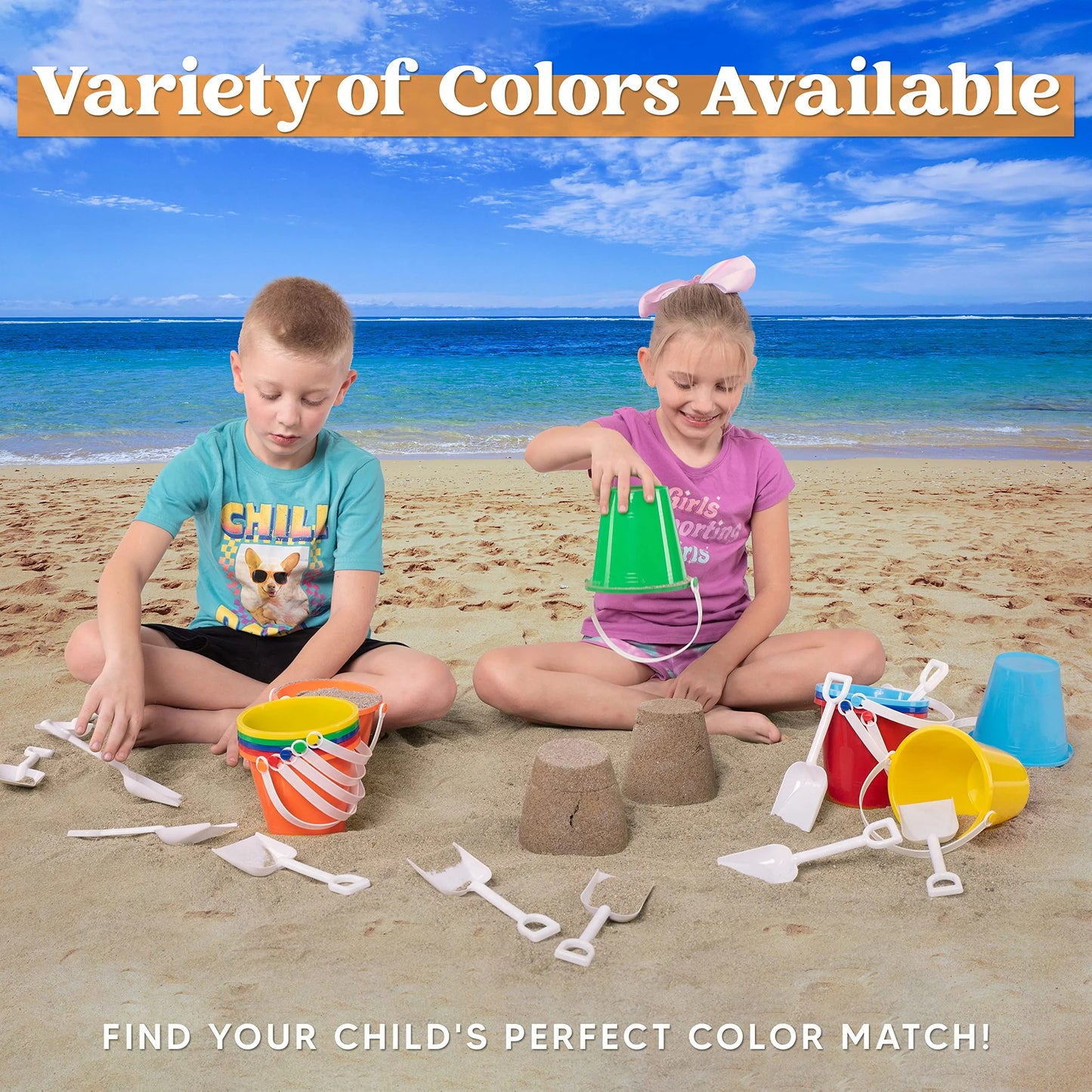 Joyfy 12 Packs Sand Buckets with Shovels, Plastic Buckets with Handles, Beach Pails Toys for Kids